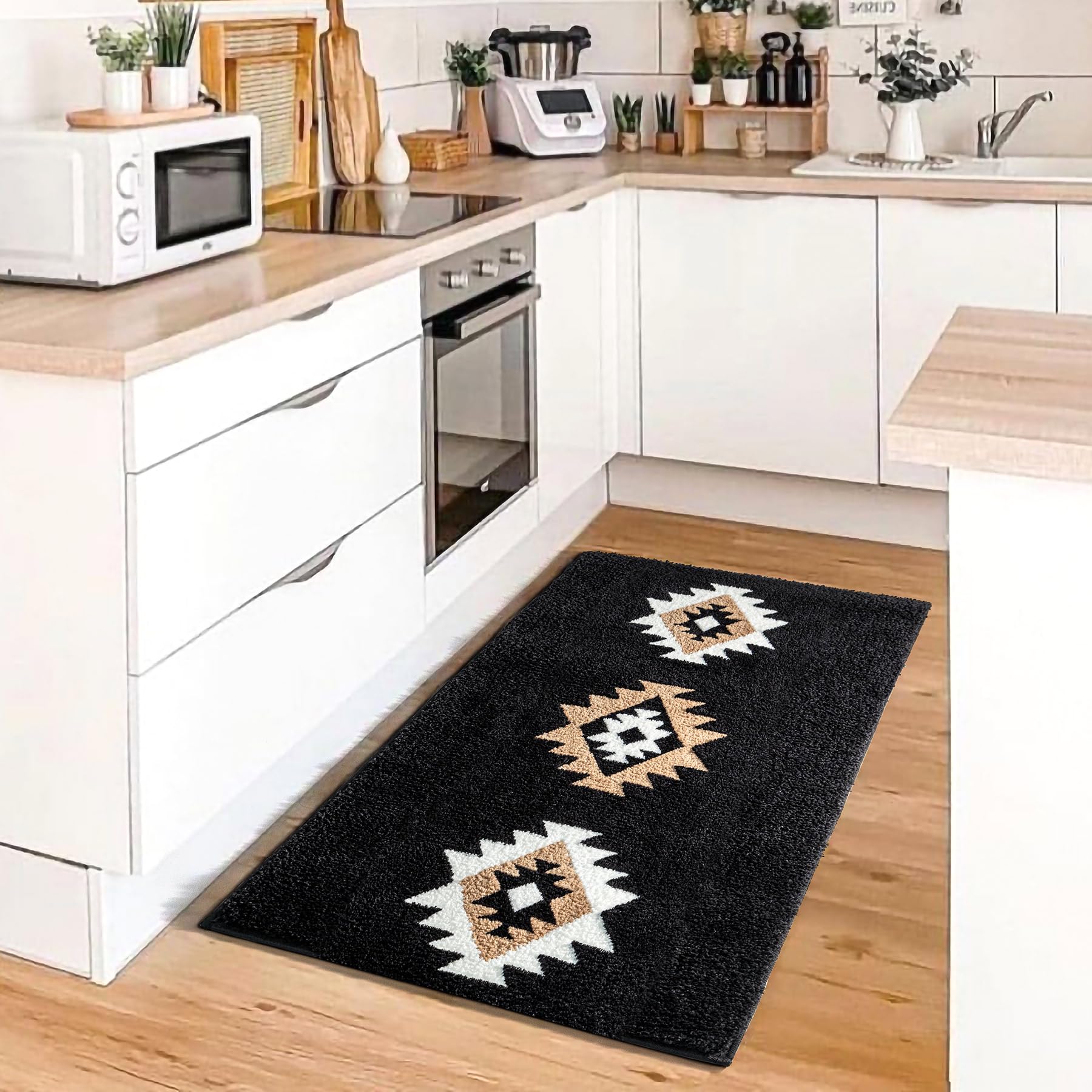 Dexde Boho Bathroom Rugs Black Aztec Bath Mat Non Slip Western Geometric Bath Rug Luxury Soft Absorbent Carpet For Bathroom Show