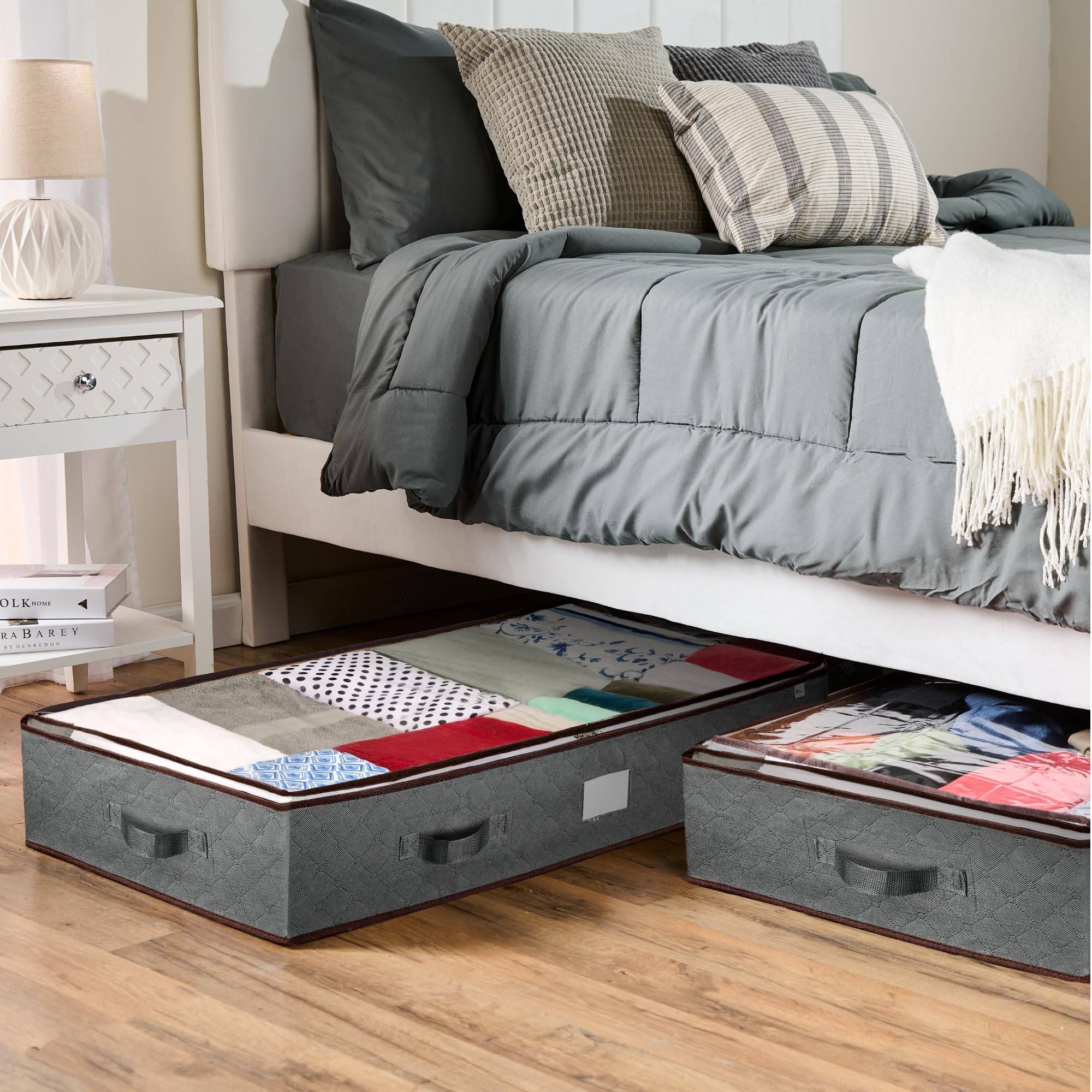 Under Bed Storage Bins - Pack Of 4 Under The Bed Storage Containers For Clothes, Blankets, Winter Clothing, & Shoes - Underbed S