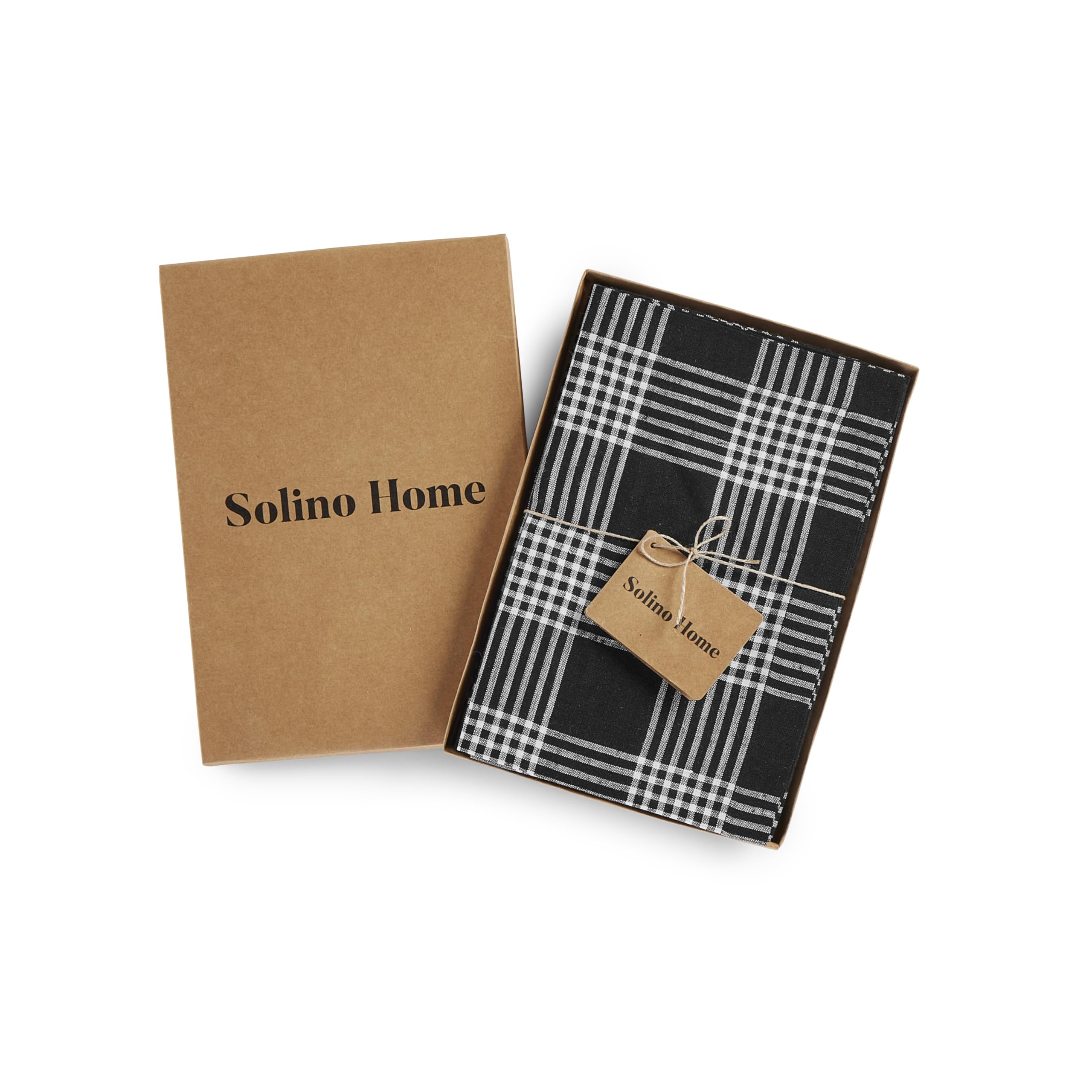 Solino Home Plaid Linen Dinner Napkins 20 X 20 Inch - 100% Pure Linen Black And White Glen Check Cloth Napkins Set Of 4 - Handcr