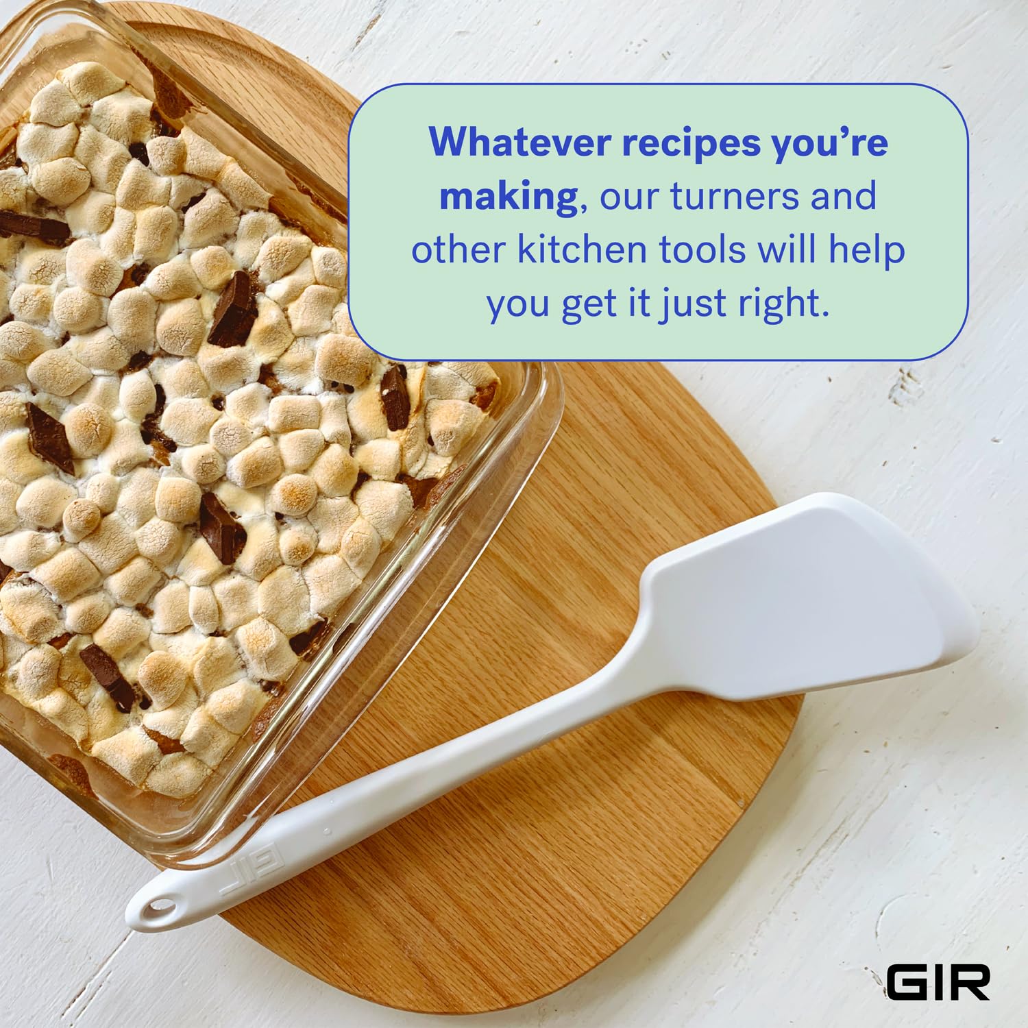 GIR Premium Mini Silicone Spatula Turner - 11" x 2.6" - Nonstick, Heat Resistant, BPA-Free, Studo White, Model GIRFPM312SWT