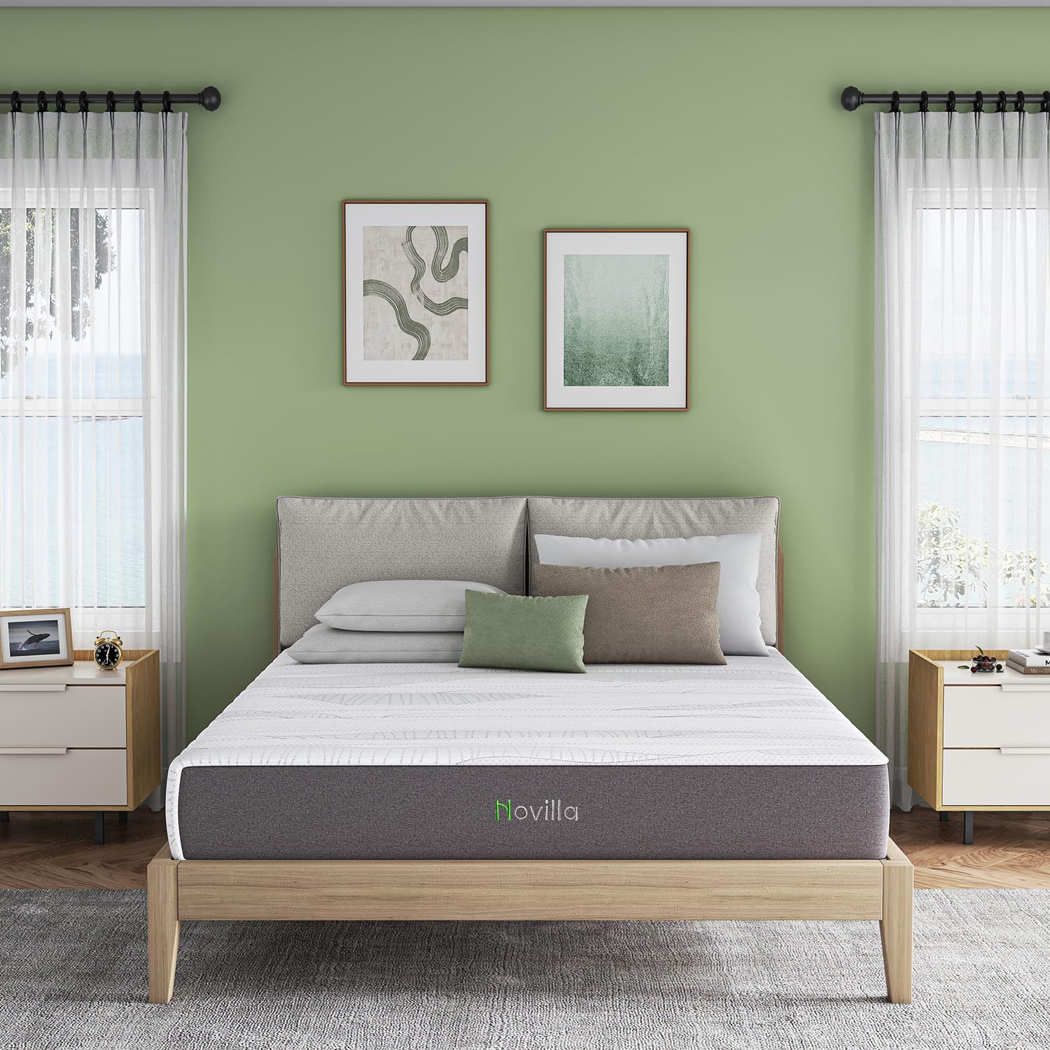 Novilla 14 Inch Queen Size Mattress in a Box with Advanced Cooling Gel Memory Foam Bed with Advanced Charcoal Support Medium-Fir