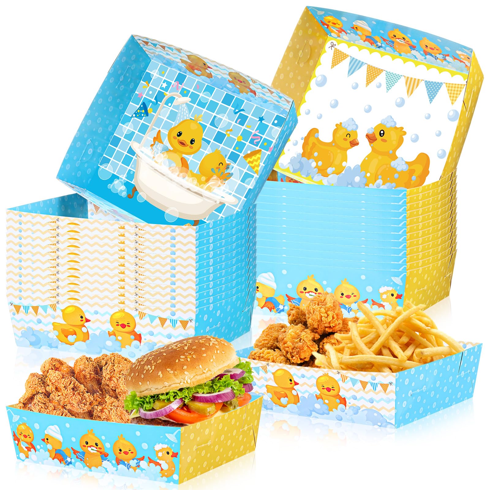 Blushtier 36 Pack Rubber Duck Party Supplies 5 lb Bubble Bath Yellow Rubber Duck Boats Party Supplies Large Paper Serving Trays 