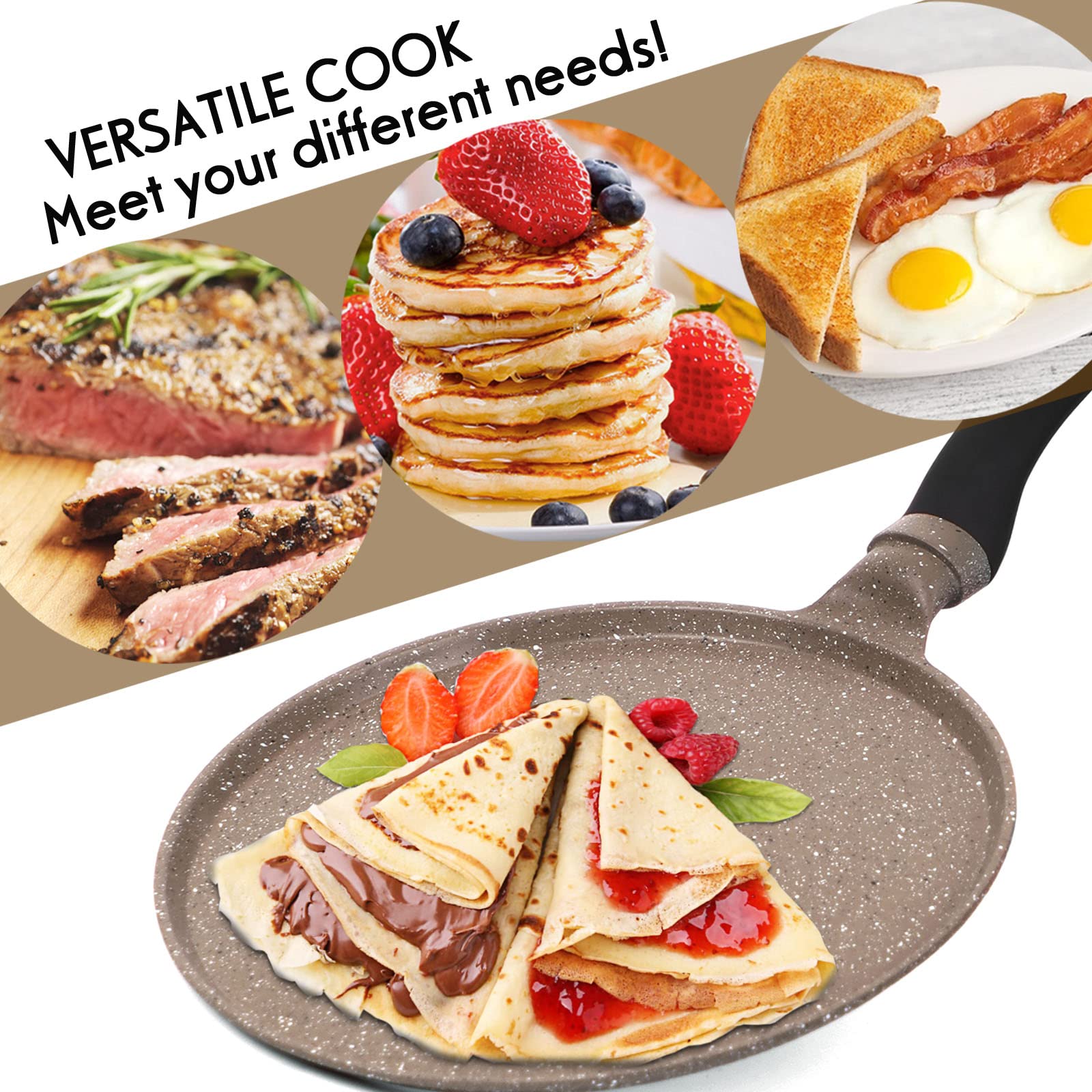 Diig Crepe Pan Nonstick 11 Inch With Spreader Spatula, No Stick Pancake Pan For Cooking, Brown Griddle For Peep, Frying Egg, Ste