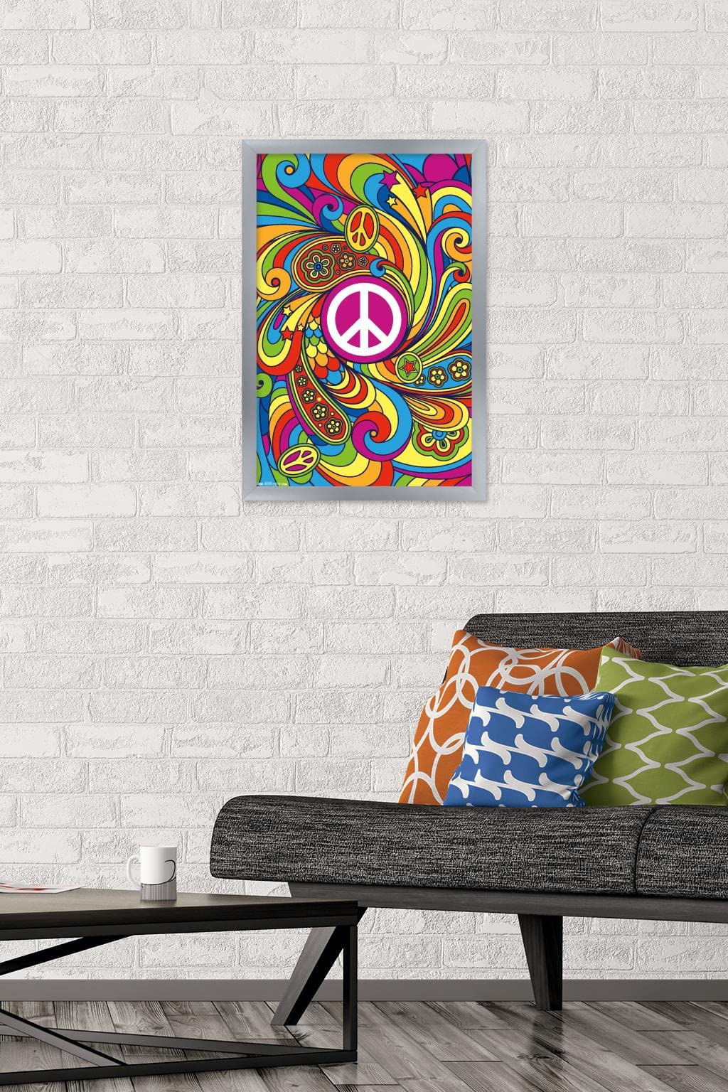 Trends International Peace Sign Wall Poster, 14.725'' X 22.375'', Silver Framed Version