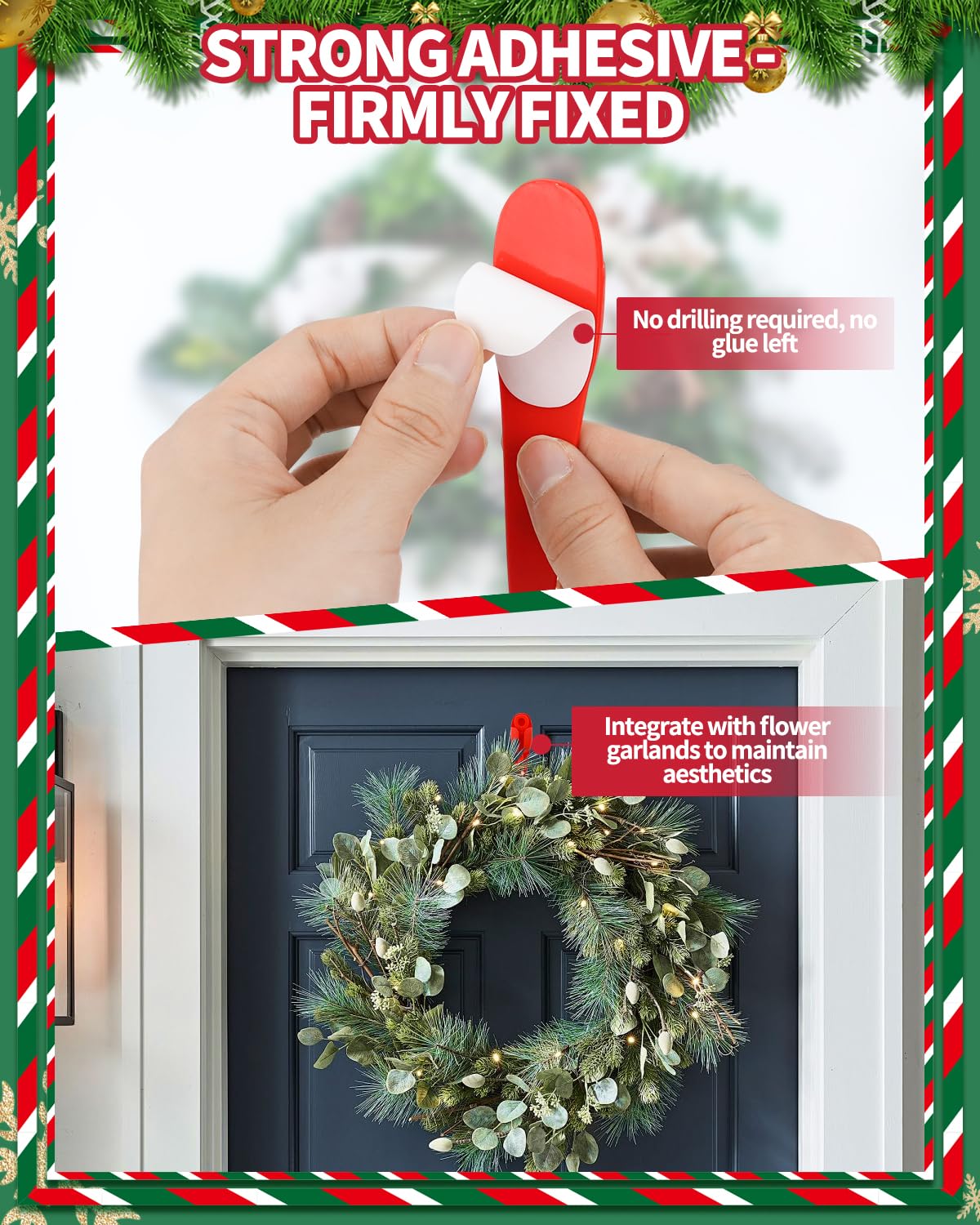 6 PCS Christmas Garland Hangers for Mantle, Fireplace Stocking and Garland Hanger, Stretchable and Reusable Silicone Adhesive Ta