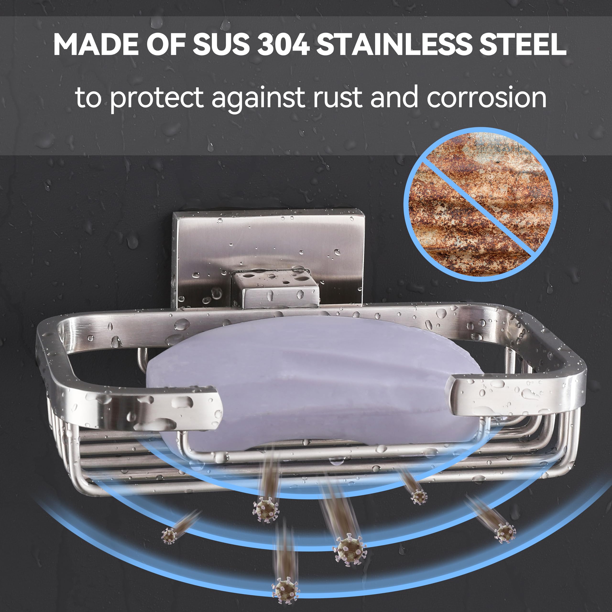 Seido Soap Dish For Shower Wall, 304 Stainless Steel Soap Dish, Wall Mounted Soap Dish Bathroom & Kitchen Dish Soap Tray Shower