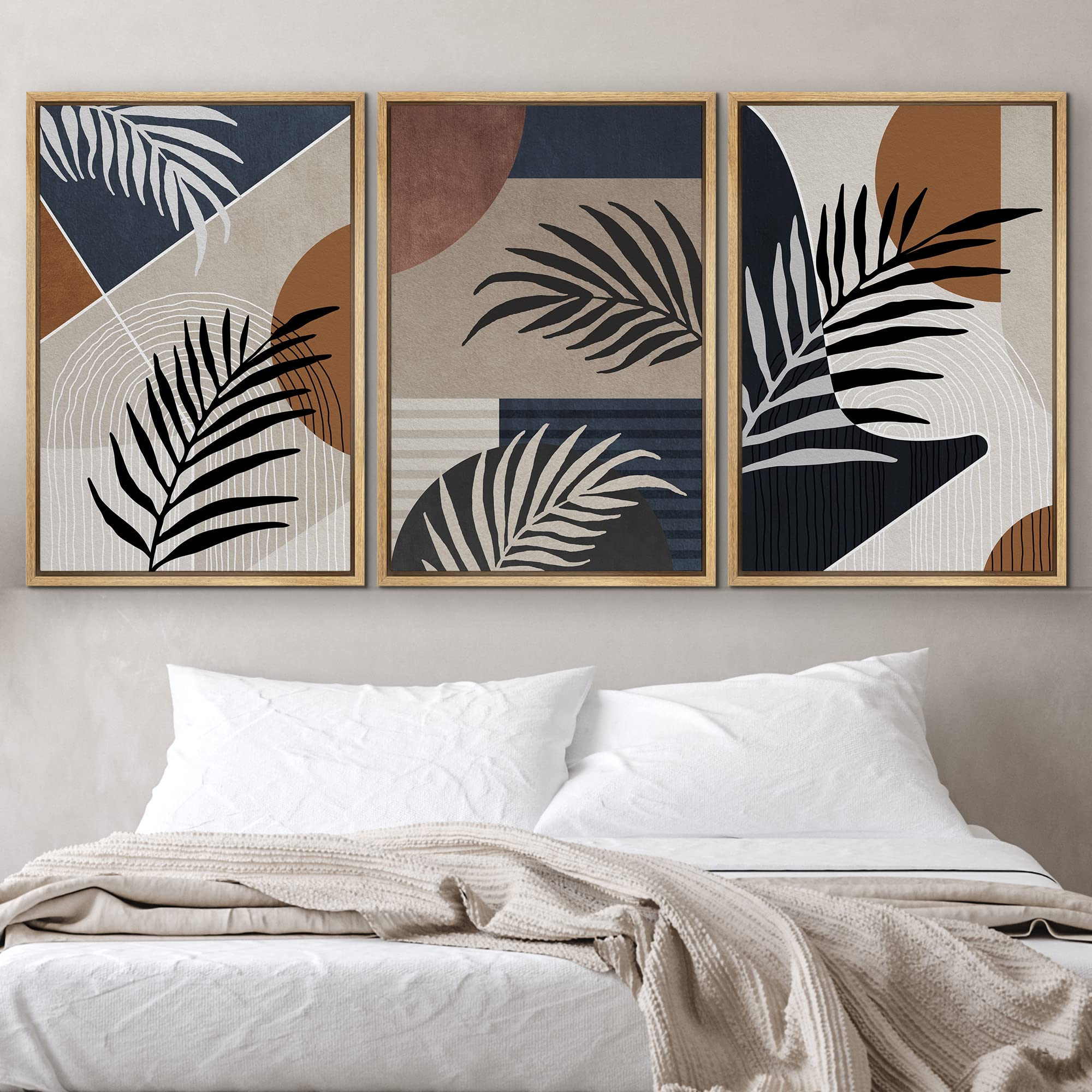 Idea4Wall Framed Canvas Print Wall Art Set Mid-Century Geometric Tropical Palm Leaf Landscape Abstract Nature Illustrations Mode