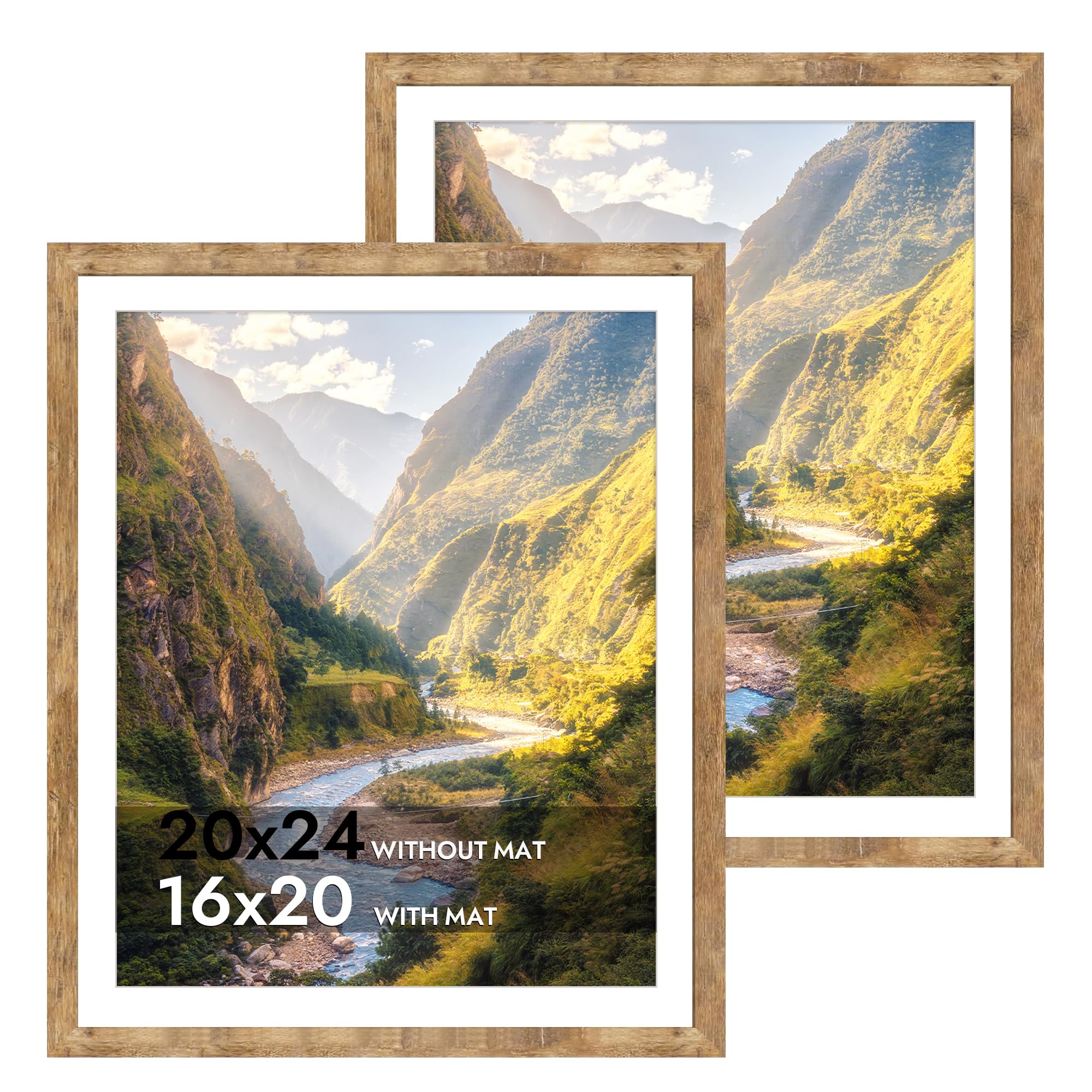 iRahmen 20x24 Picture Frame Set of 2 with Plexiglass, Wood Brown Rustic Poster Frame for Wall Mounting Display 16x20 Picture wit