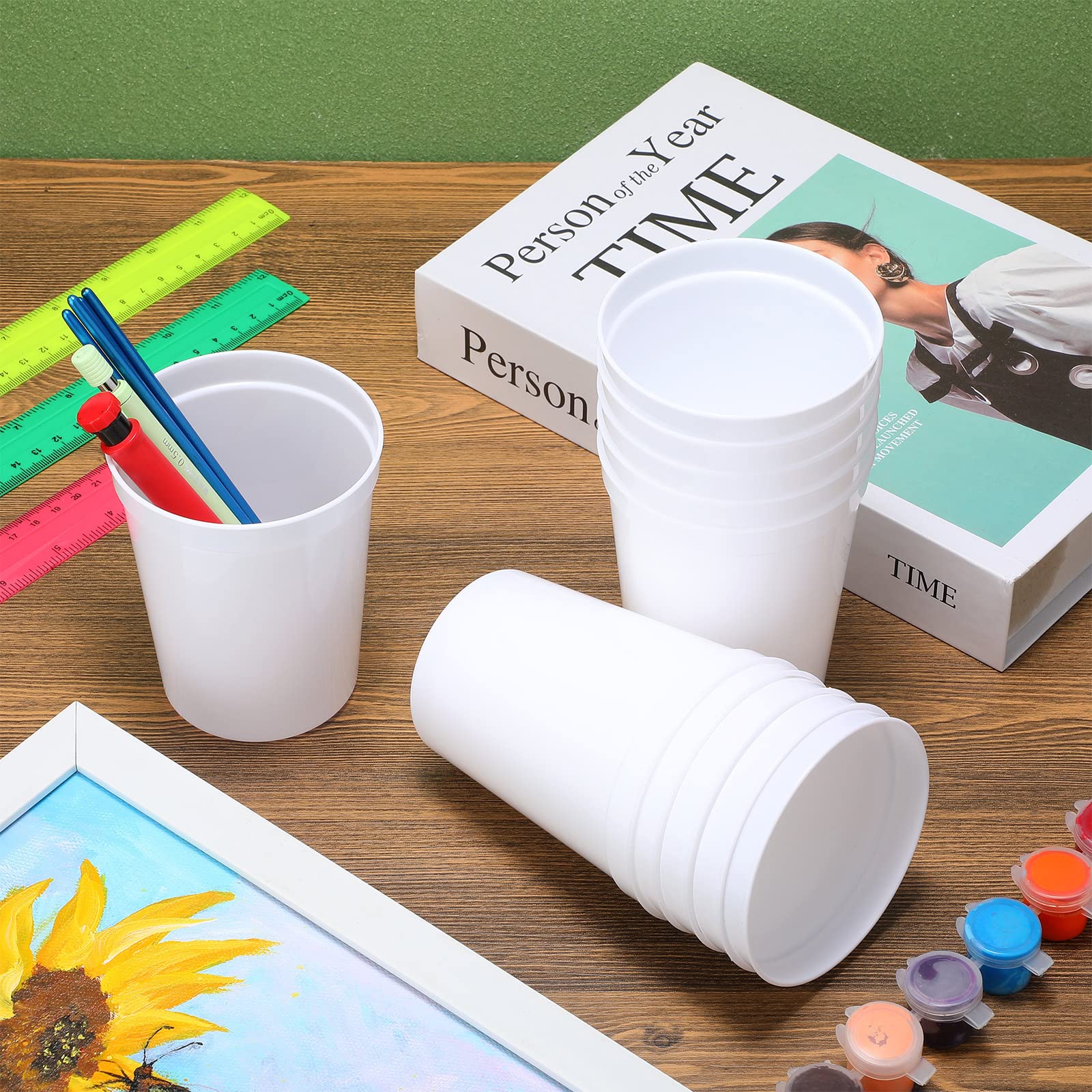 Yungyan 16Oz Stadium Plastic Cups Blank Reusable Drink Tumblers Stadium Cups Party Cups For Birthday Party, Events, Baby Shower,