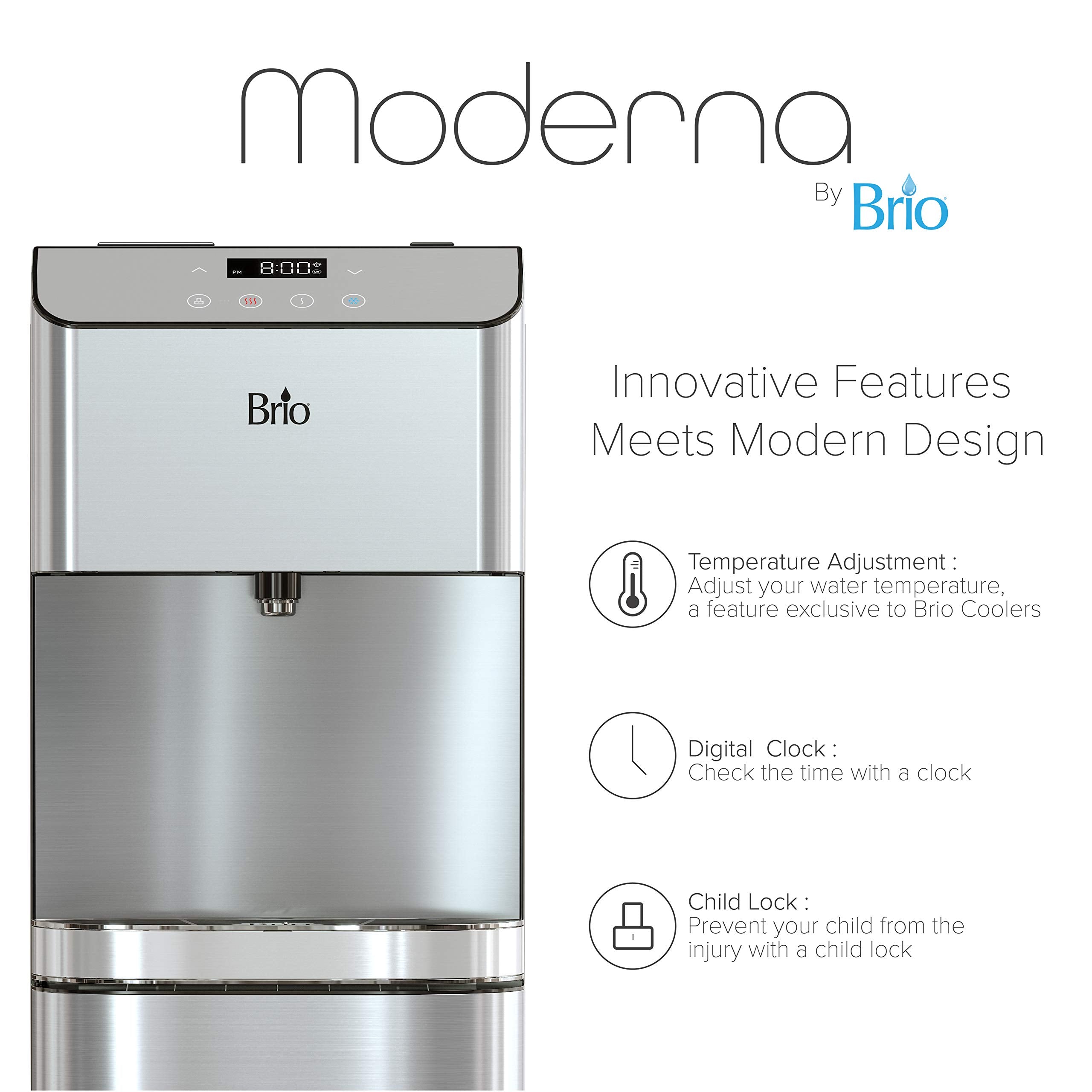 Brio Moderna Bottom Load Water Cooler Dispenser - Tri-Temp, Adjustable Temperature, Self-Cleaning, Touch Dispense, Child Safety