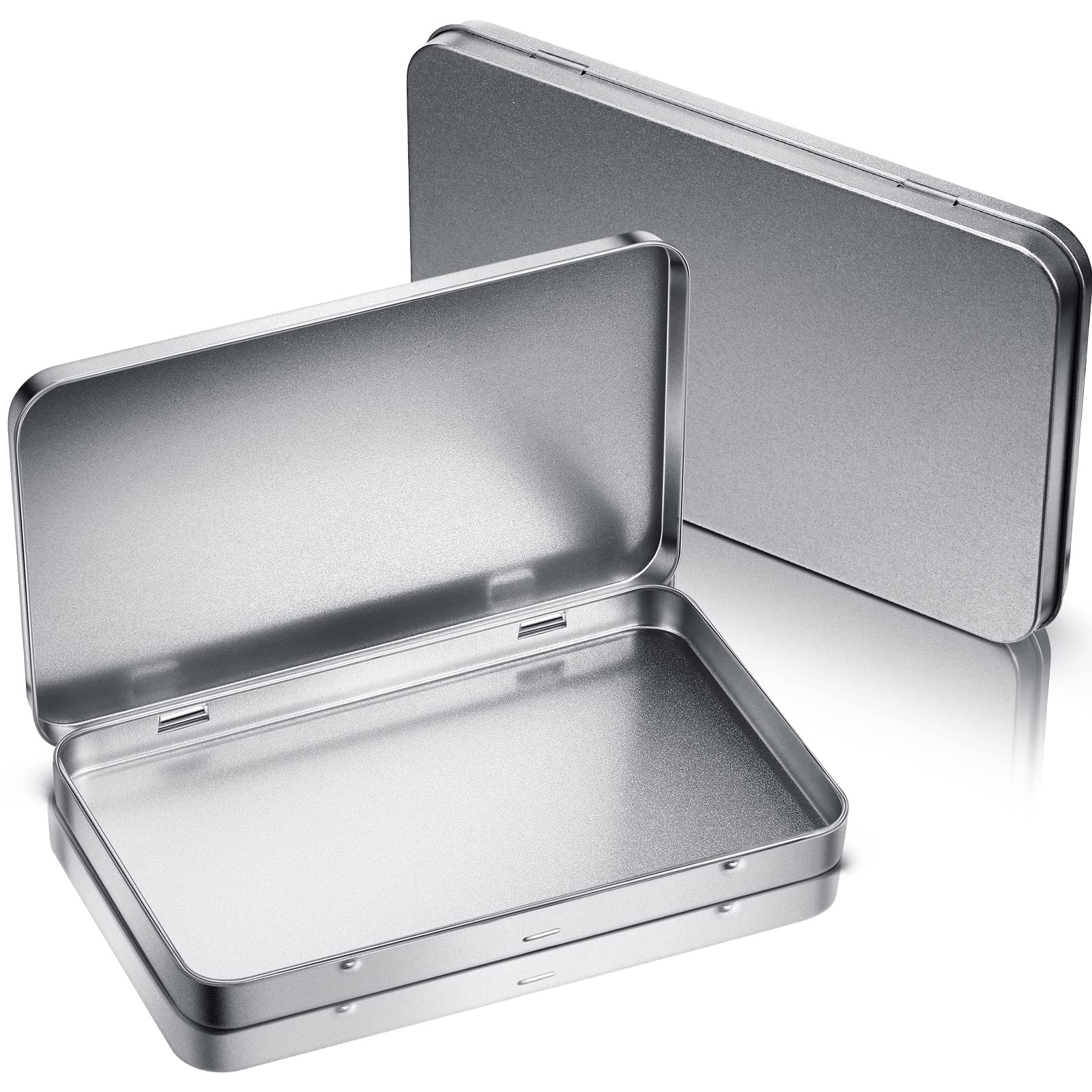 Geiserailie 2 Pack Rectangular Metal Tin Box with Lid Metal Hinged Lid Tin Empty Box Container Storage for Watercolor Jewelry Pe