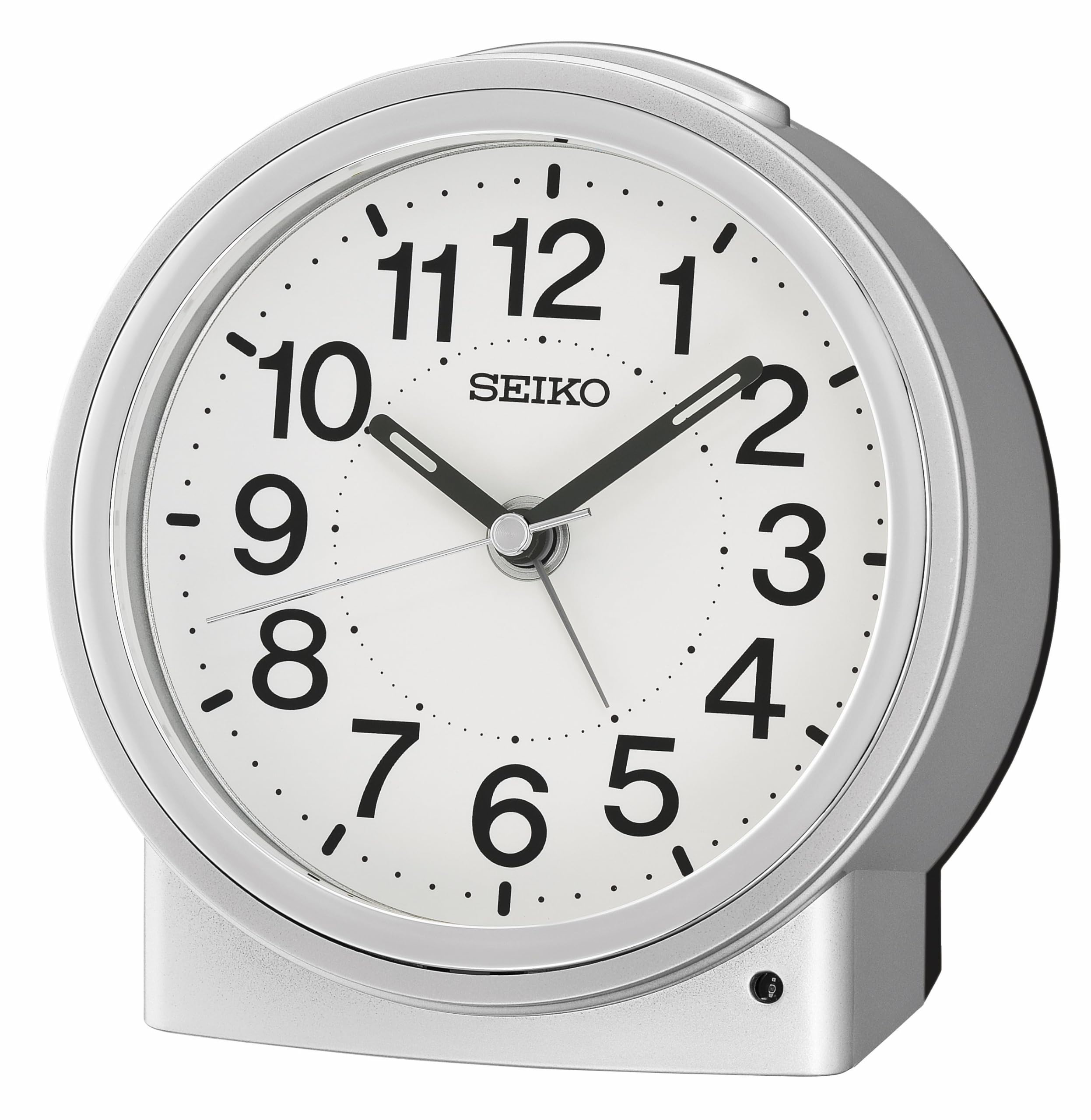 SEIKO QHE199SLH Round Classic Non Ticking Bedroom Alarm Clock, Silver, 4.6 x 4.7 Inches