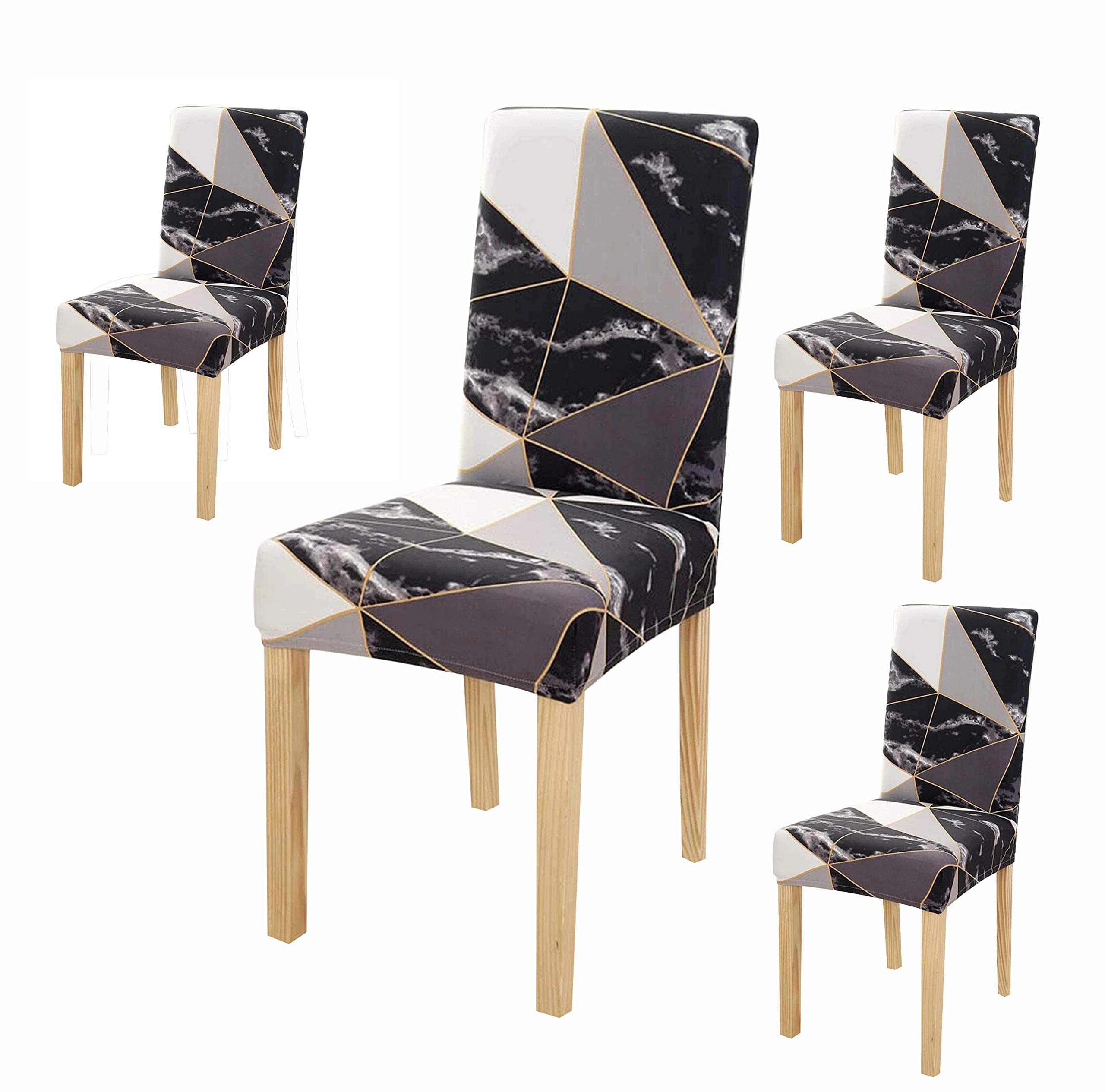 House Of Quirk Stretch Removable Washable Polyester Elastic Chair Cover (4 Chair Cover, Black/Prism)