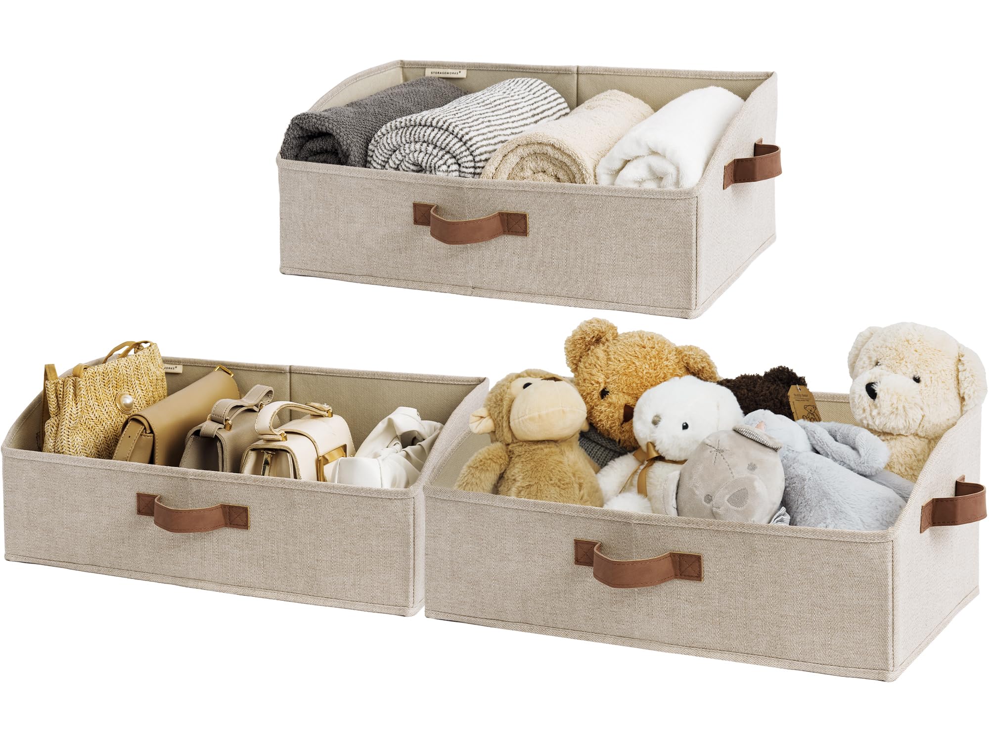 Storageworks Closet Organizer Bins, Trapezoid Storage Box, Fabric Storage Baskets For Shelves, Jumbo, Brown And Beige, 3-Pack