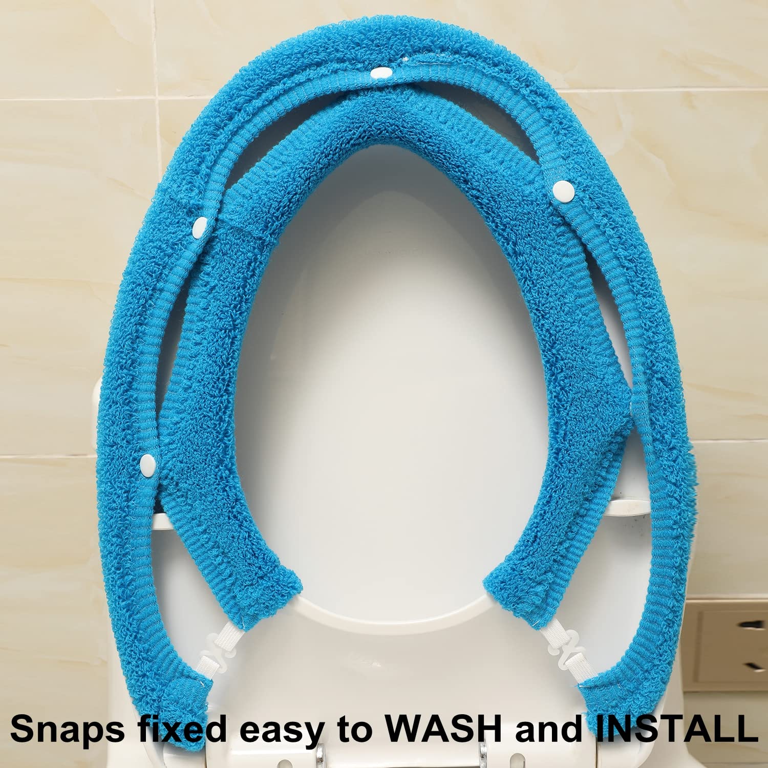 Senomor Toilet Seat Cover,Bathroom Soft Thicker Warmer With Snaps Fixed Stretchable Washable Fiber Cloth Toilet Seat Covers Pads