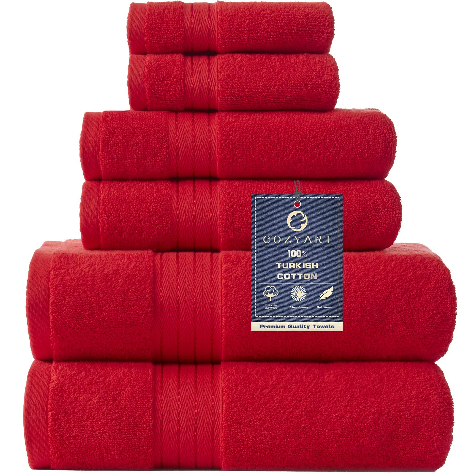 COZYART Red Bath Towels Set for Bathroom Soft Absorbent Durable 650 GSM Turkish Cotton Towel Set of 6  2 Large Bath Towels  2 Hand Towels  2 Washclothes