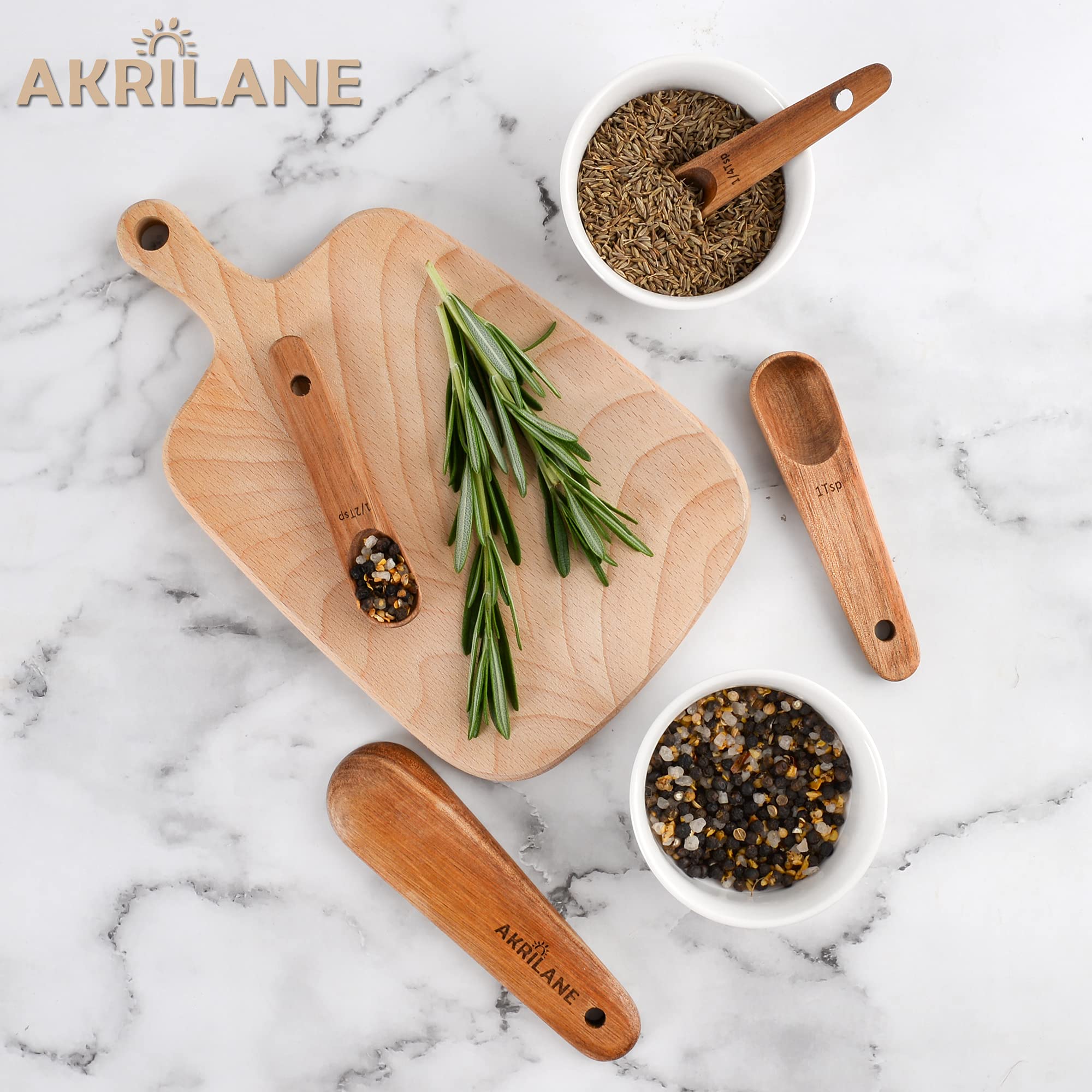 Wooden Measuring Spoons Set Kitchen Utensil Set Tools  Premium Acacia Wooden Spoon Kitchen Utensils for Chefs  Engraved Accurate Spoons for Dry and Liquid Ingredients  Set of 4
