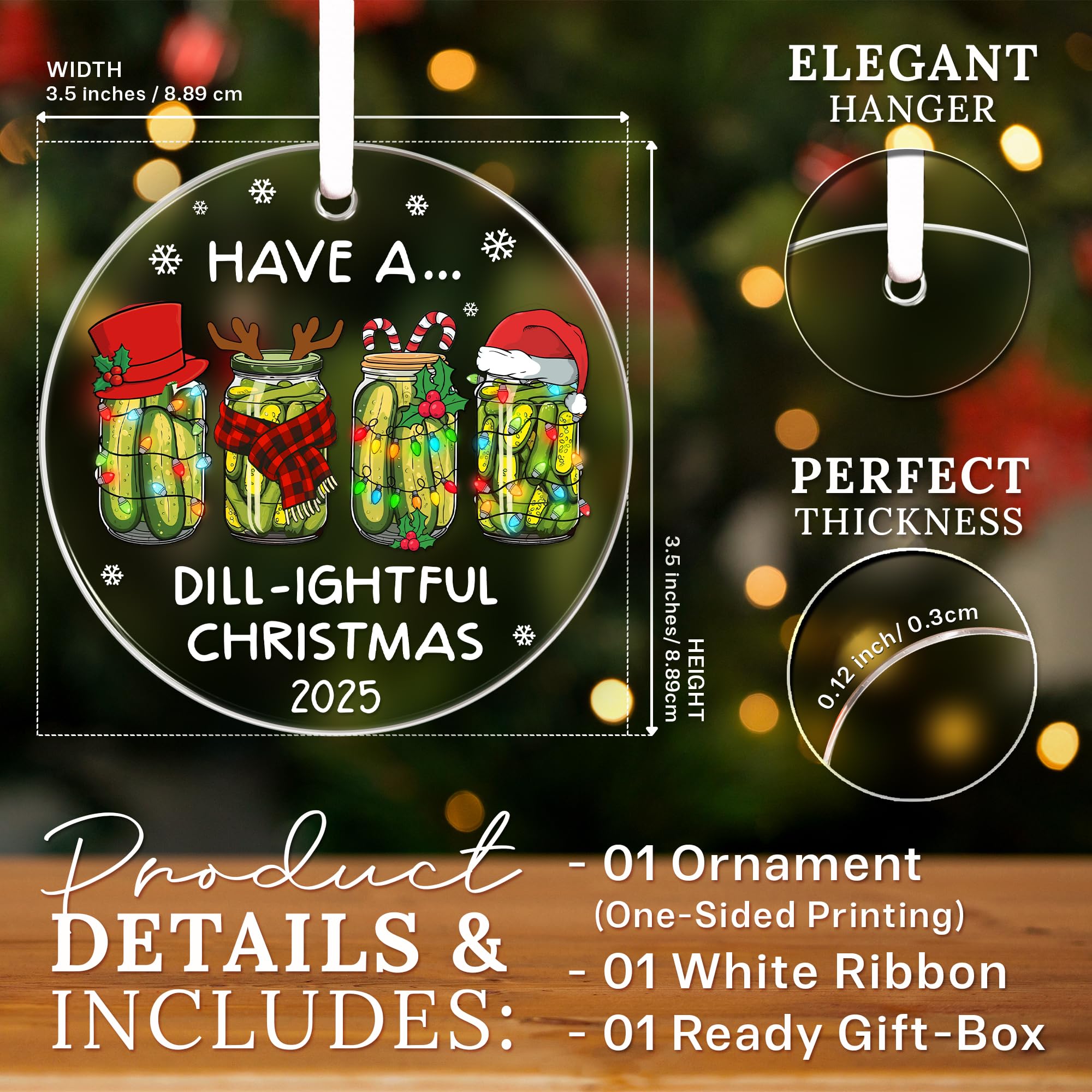 HEXMOZ Pickle Gifts for Women, Men - Emotional Support Pickle Ornament for Christmas Tree - Funny Dill Pickles Gifts for Pickles