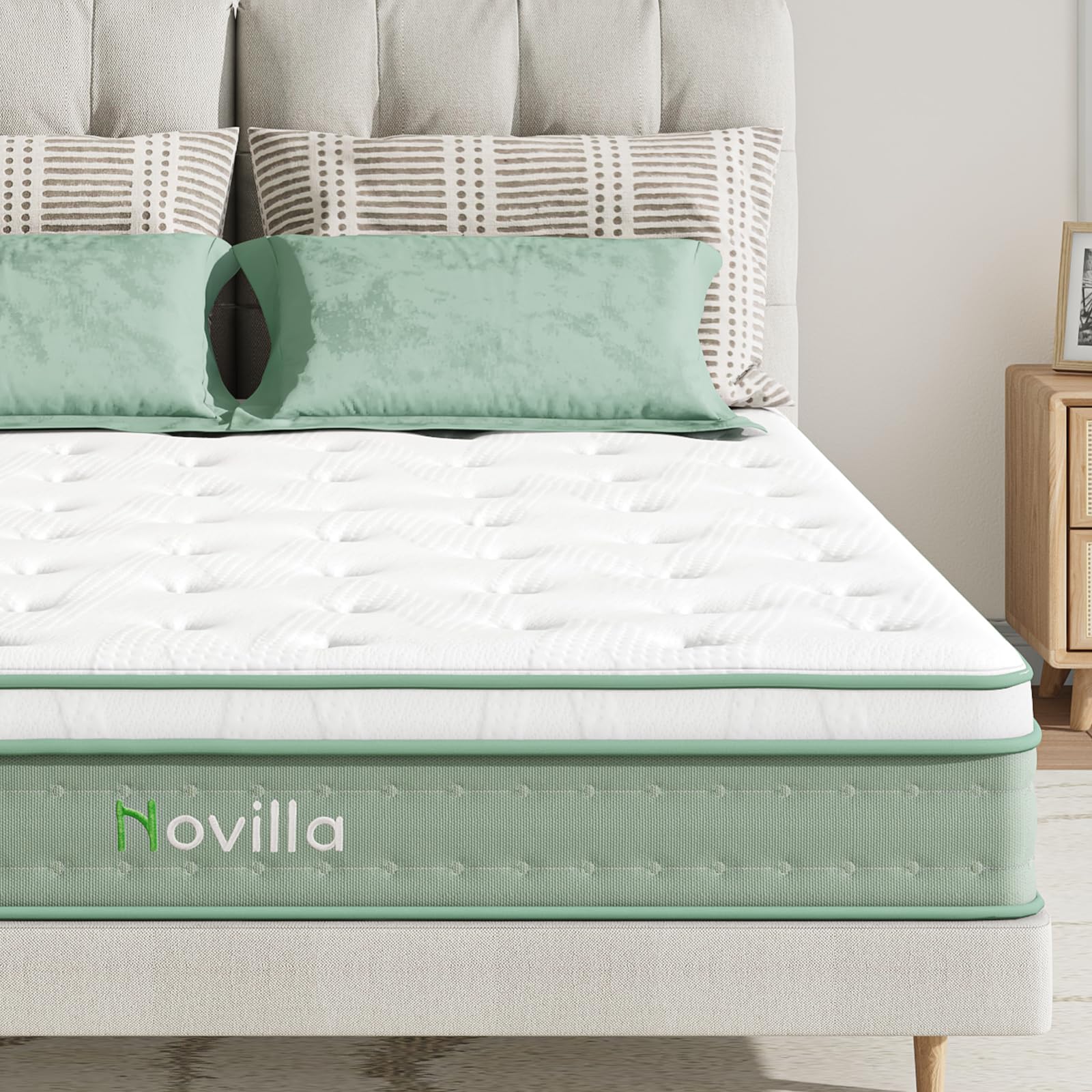 Novilla Full Mattress, 10 Inch Hybrid Mattress In A Box, High Resilience Foam With Pocket Springs For A Peaceful Sleep, Pillow T