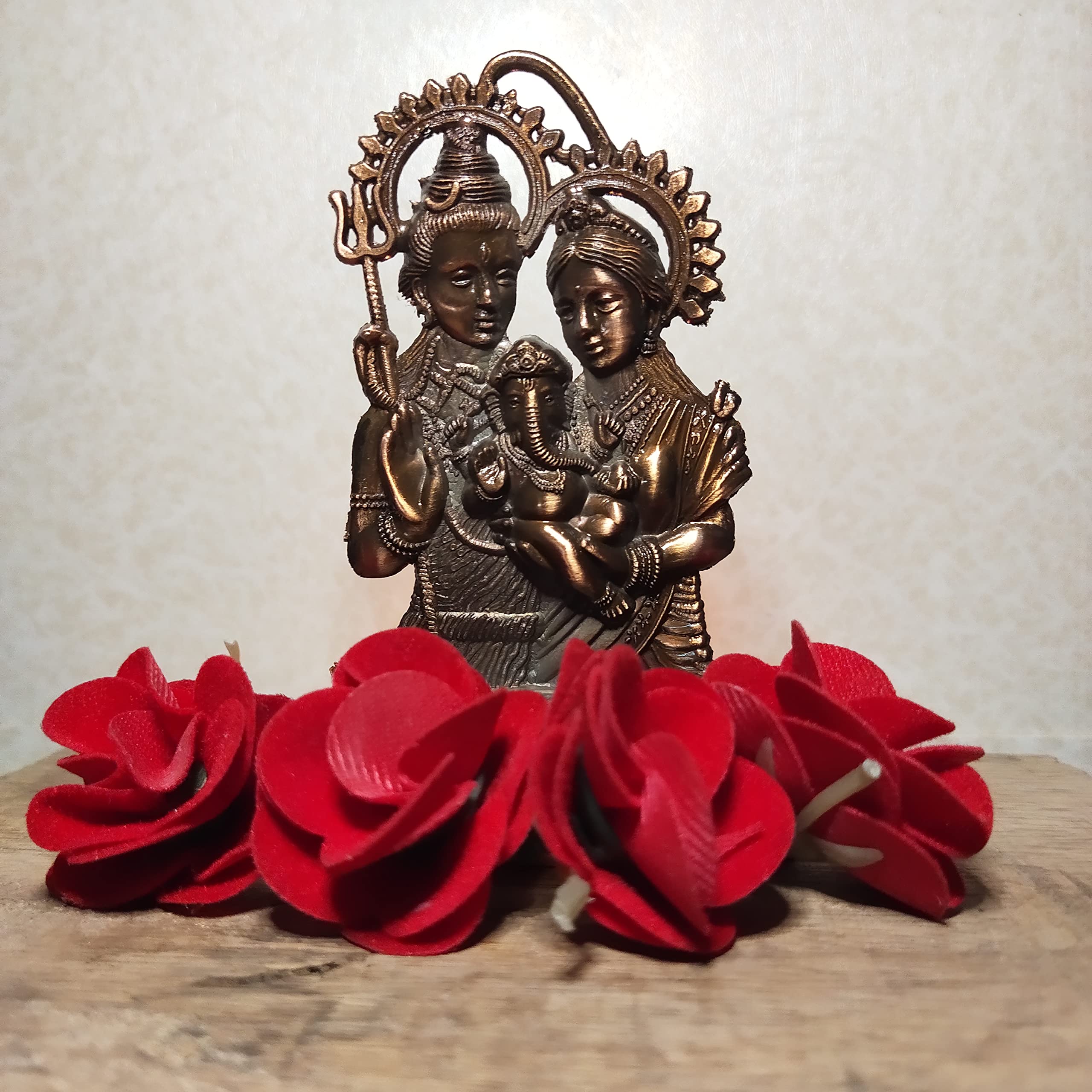 Blissful Decor Amishi Handicraft Metal Shiv parivar Statues | Copper Plated Shivji Parvati Ganesh Murti for Temple Pooja Home De