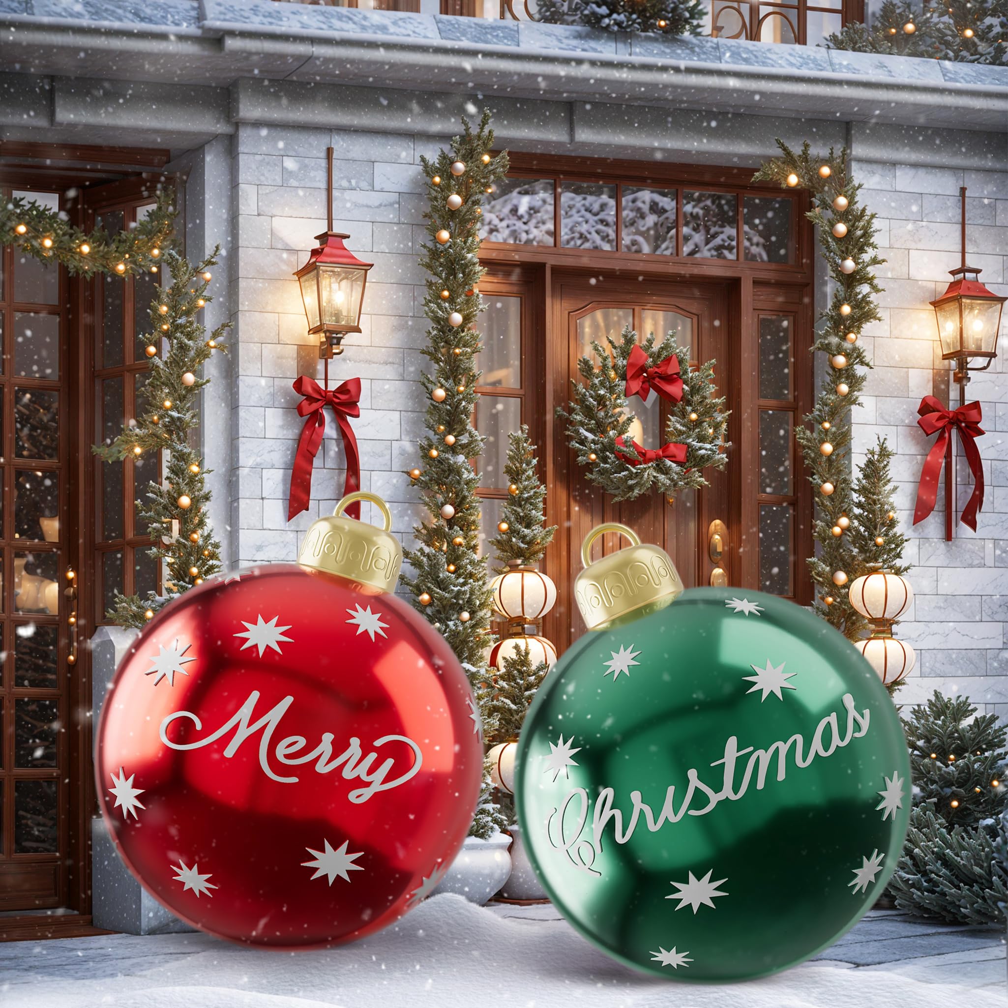 2Pcs 24 Inch PVC Inflatable Christmas Balls Xmas Giant Inflatable Ornaments Balls, Outdoor Inflatables Christmas Ornaments Ball