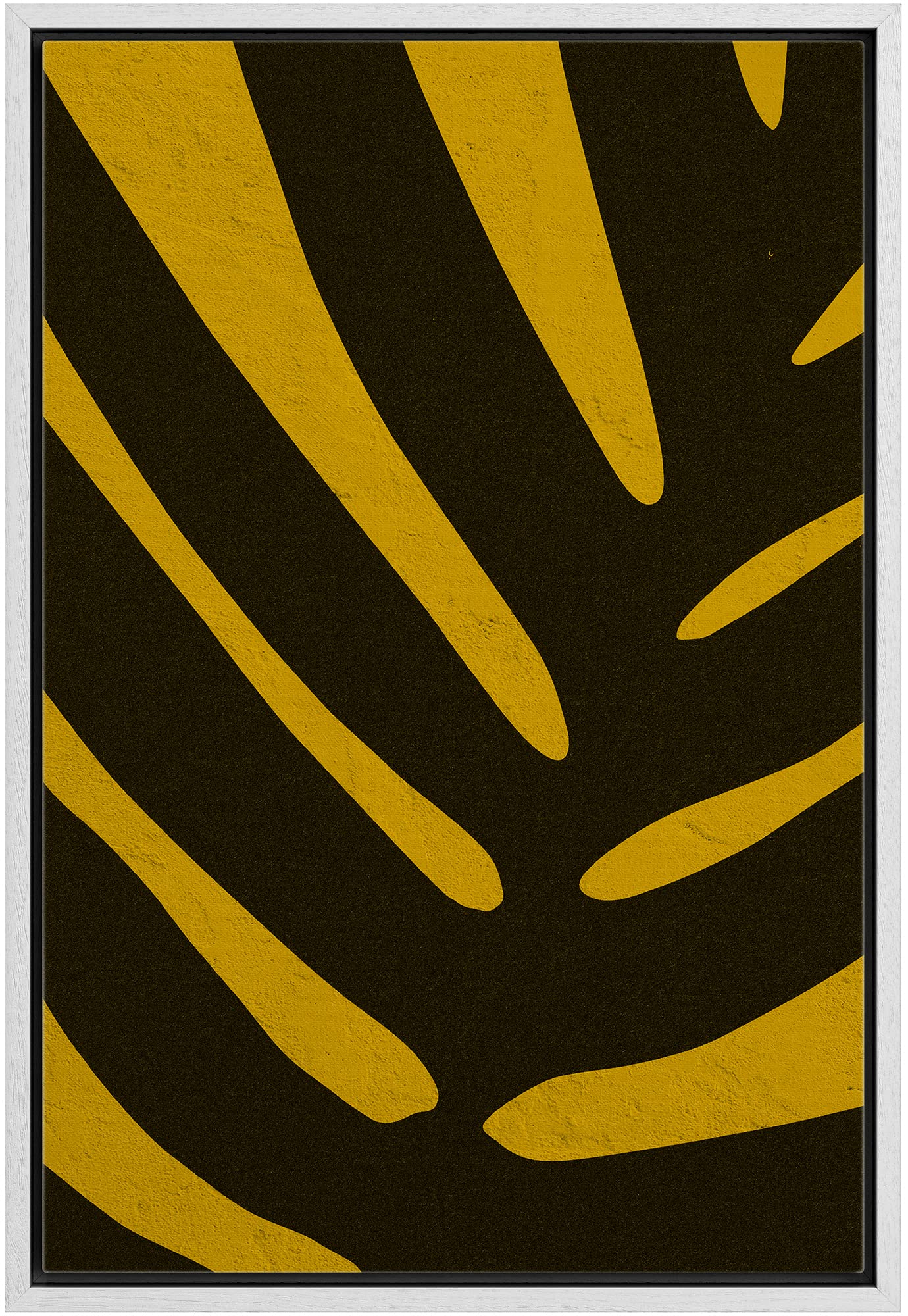 Idea4Wall Framed Canvas Print Wall Art Dark Jungle Leaf Closeup On Yellow Background Floral Wilderness Illustrations Modern Art