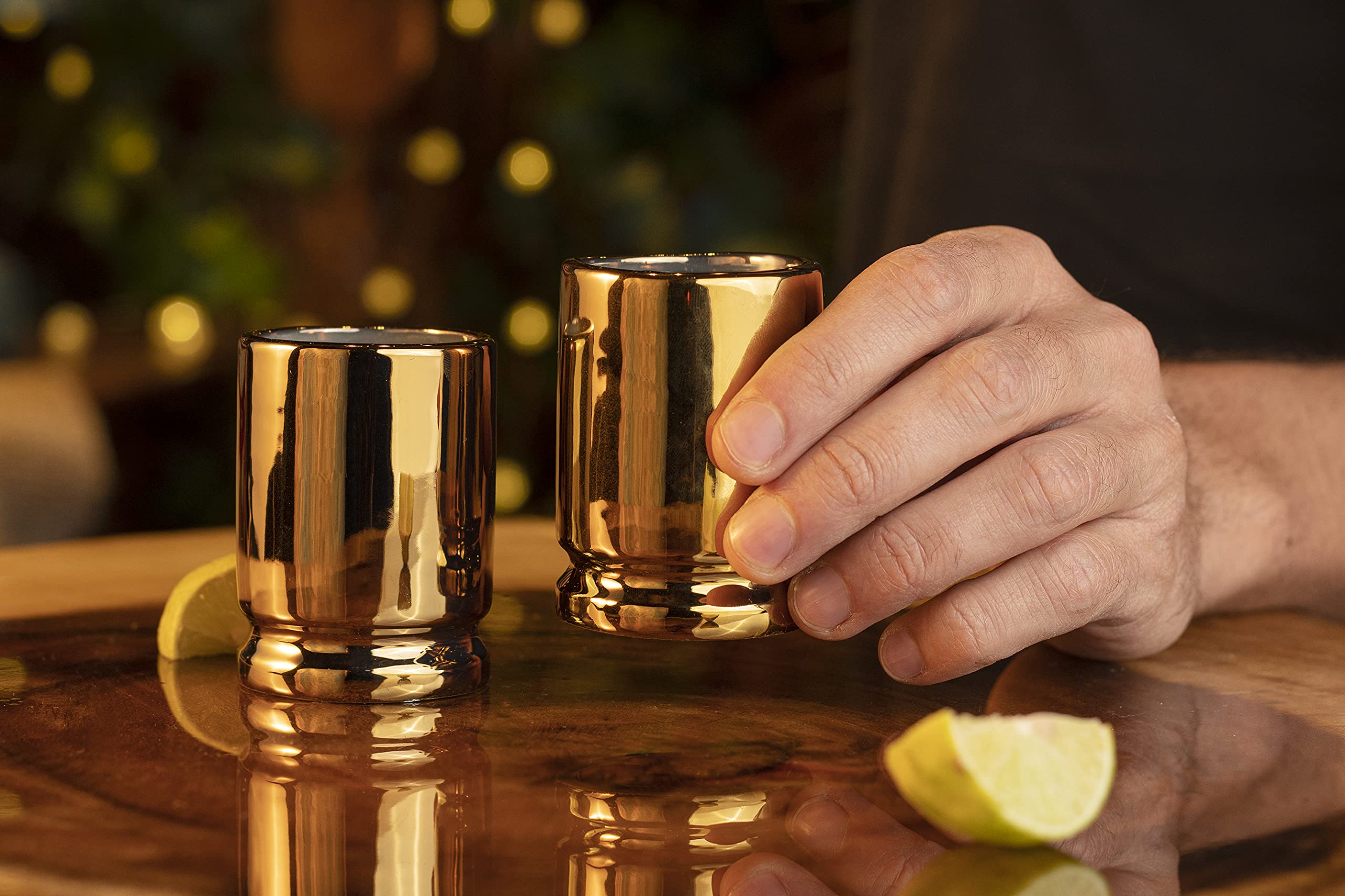 The Original 50 Caliber Brass Ceramic Shot Glasses - Set Of 2 - American Owned & Operated - Lifetime Guarentee