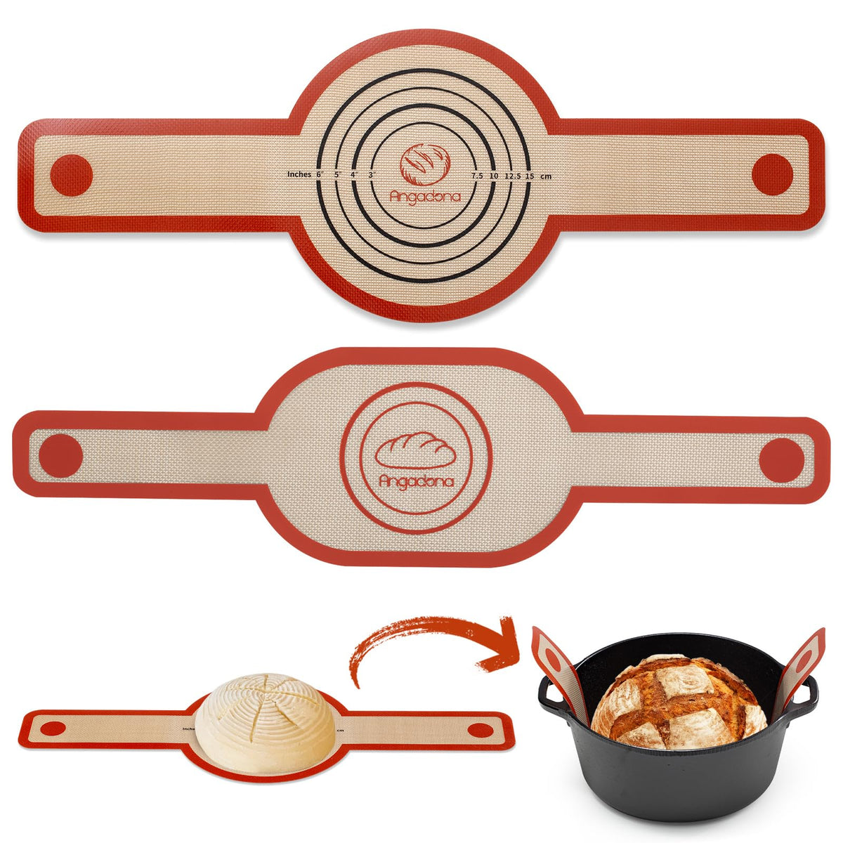 Silicone Bread Sling Oval And Round - Non-Stick & Easy Clean Reusable Oval Silicone Baking Mat For Dutch Oven. With Long Handles