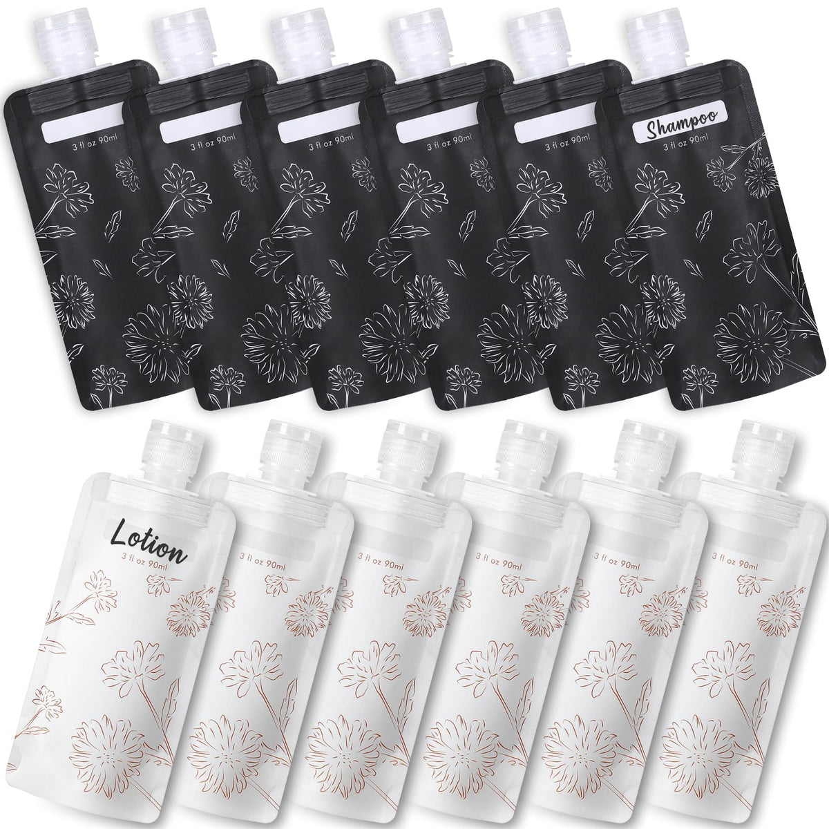 Packism Travel Containers For Liquids - 12 Pack Leak Proof 3Oz Tsa Approved Liquid Travel Pouches, Stand Up, Slim & Lightweight
