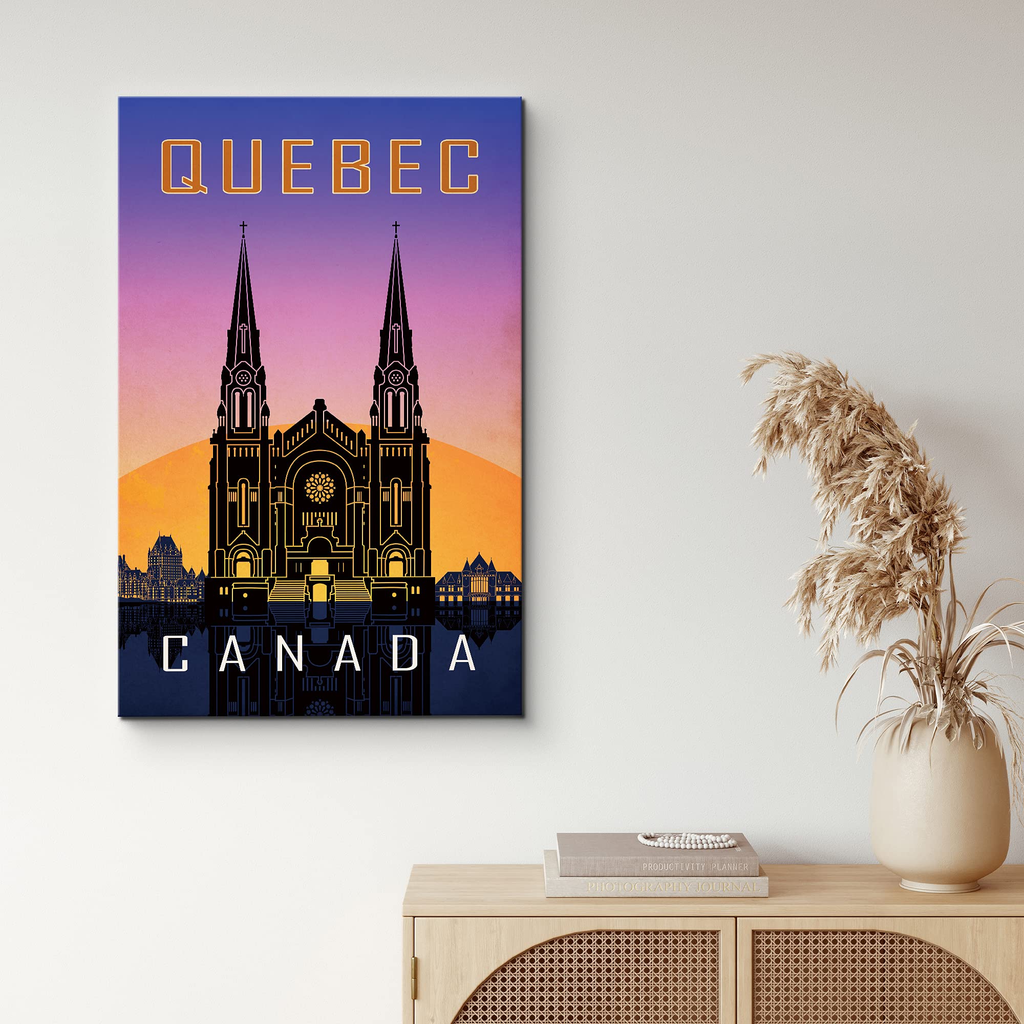 Nwt Canvas Print Wall Art Silhouette Of Cathedral In Quebec, Canada Architecture & Maps Cities Illustrations Modern Art Global L