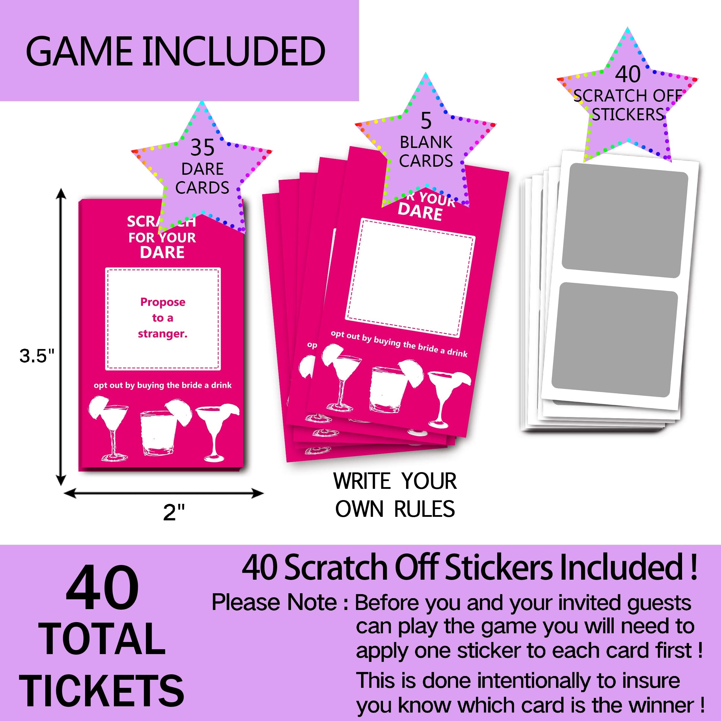 40 Bachelorette Party Drinking Game Dare Card - Bachelorette Scratch Off Cards - Perfect For Girls Night Out Activity,Bridal Sho