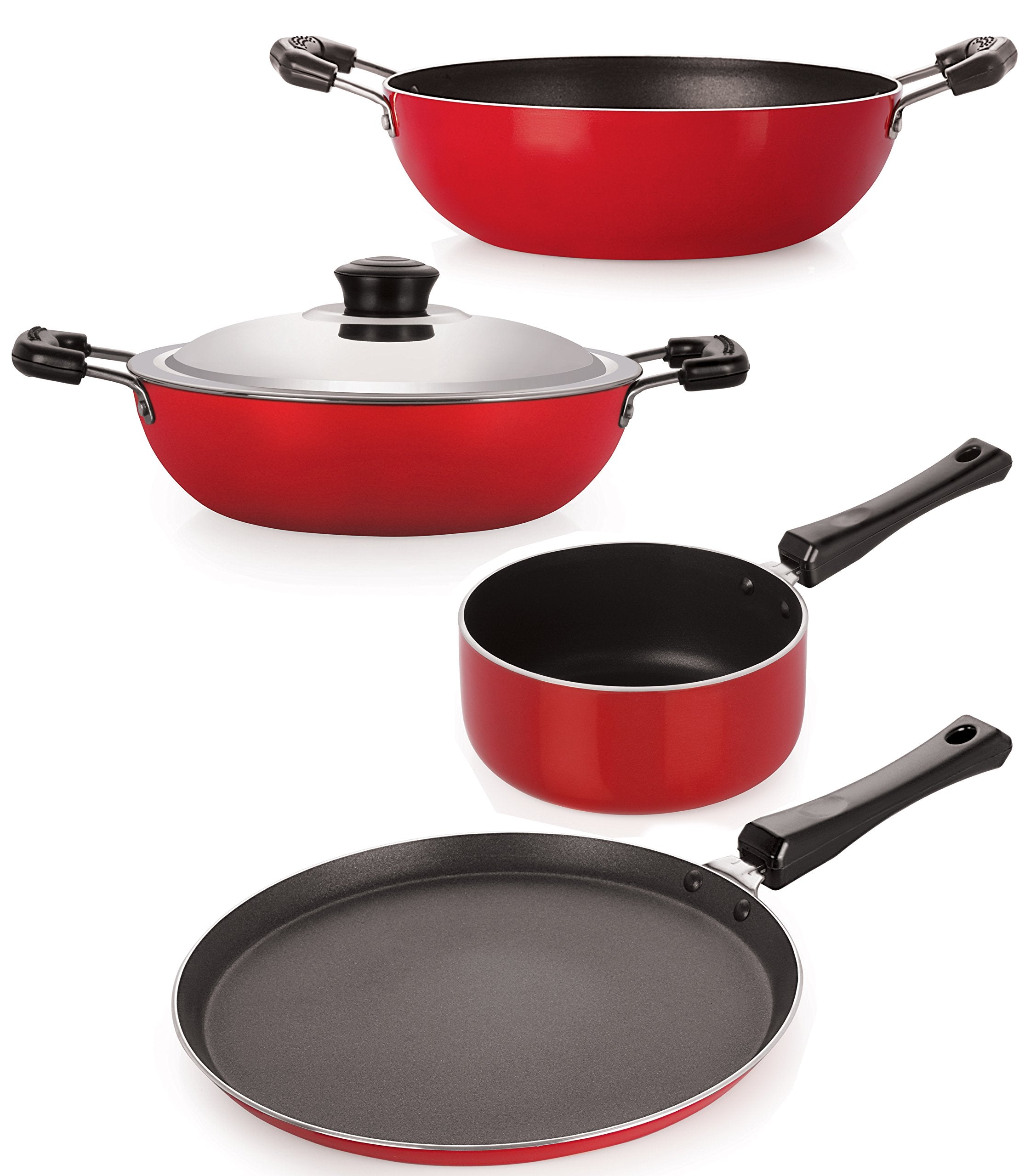 Nirlon NonStick Gas Compatible Pots And Pans Heavy Gauge Aluminium Cookware Combo Gift Set, Bakelite Handle