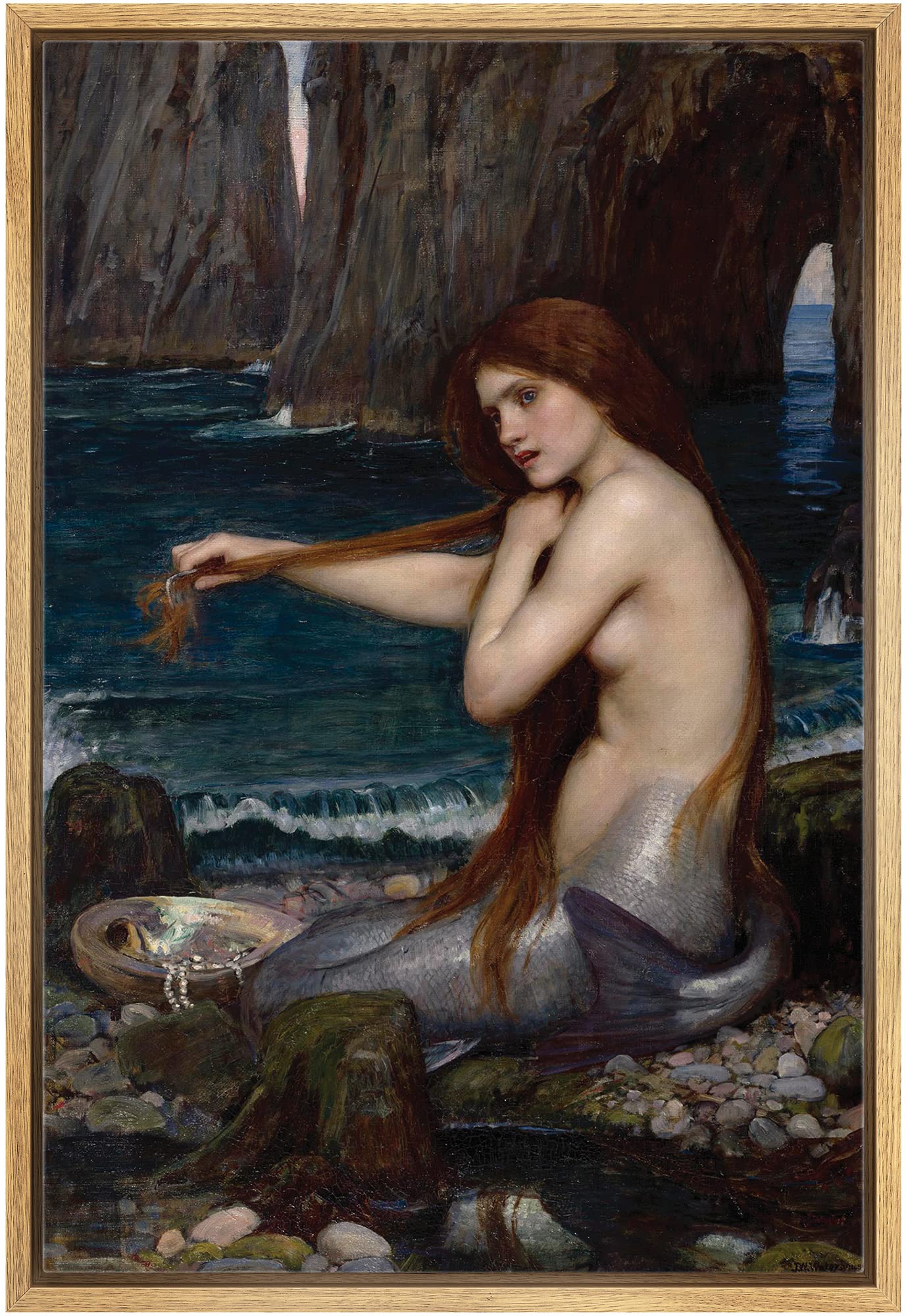 Wall26 Framed Canvas Print Wall Art A Mermaid By John Williams Waterhouse Fantasy & Sci-Fi Ocean Illustrations Modern Art Tradit