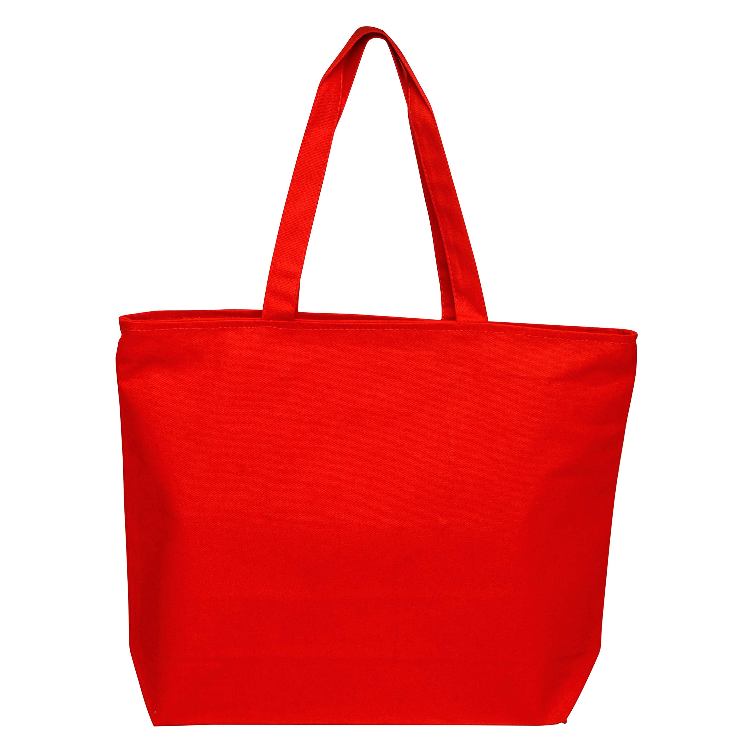 Heavy Canvas Large Tote Bag With Zippered Closure For Beach, Grocery Shopping, Travel By Tbf Bags (Red, 2)