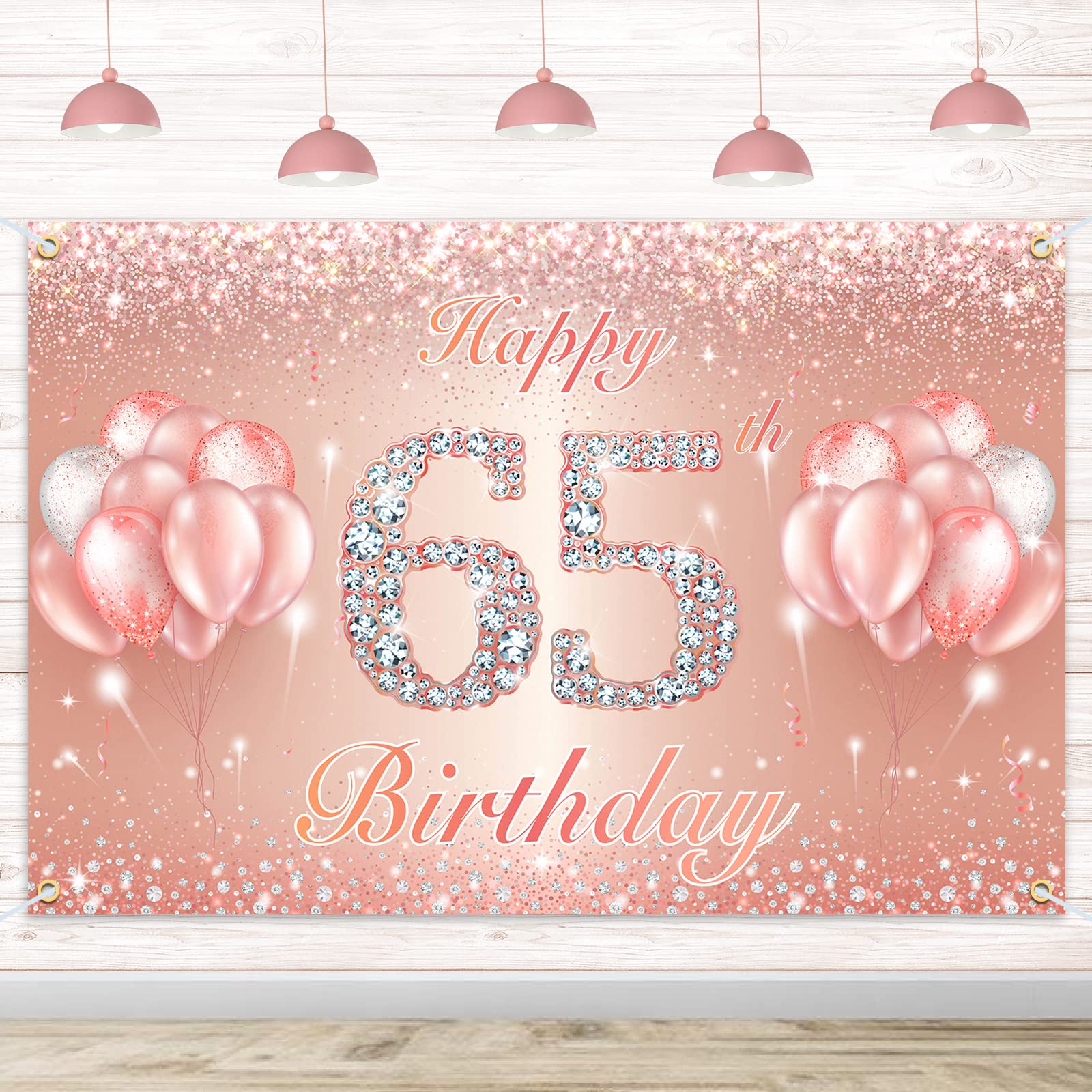 Happy 65Th Birthday Banner Backdrop - 65 Birthday Party Decorations Supplies For Women Or Men - Rose Gold 4 X 6Ft