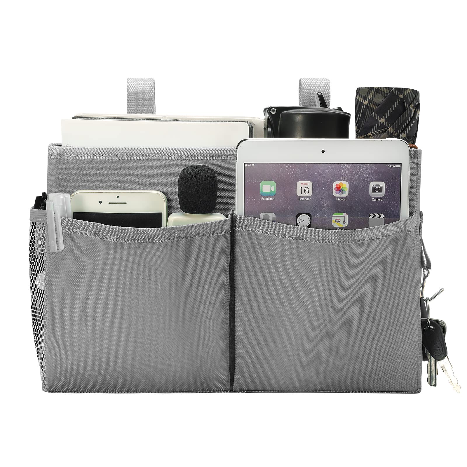 Bunk Bed Organizer, Bedside Caddy Hanging Bed Organizer Storage Bag with 4 Pockets and 2 Hooks, for College Dorm Rooms Bed, Hosp