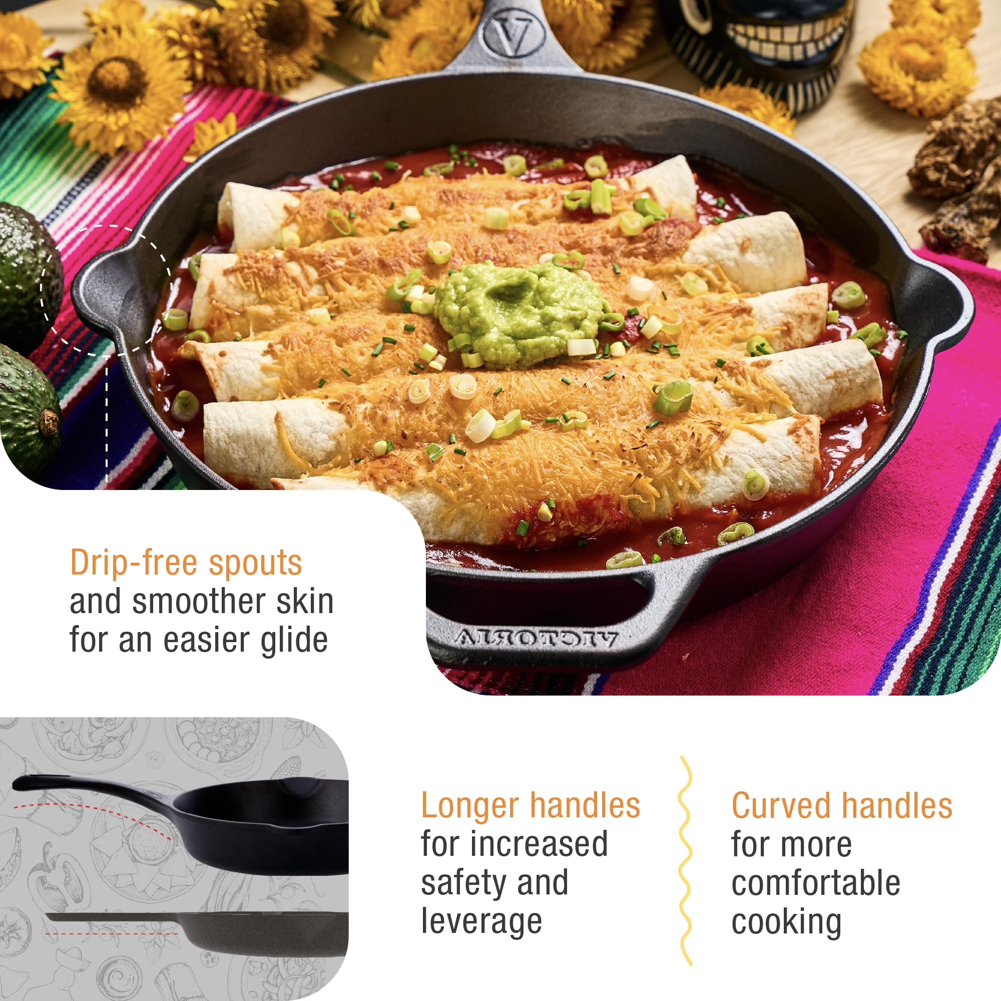 Victoria Cast Iron Skillet, 10-Inch, Day of the Dead - Catrina, Seasoned Frying Pan, Model SKL-050E, Made in Colombia