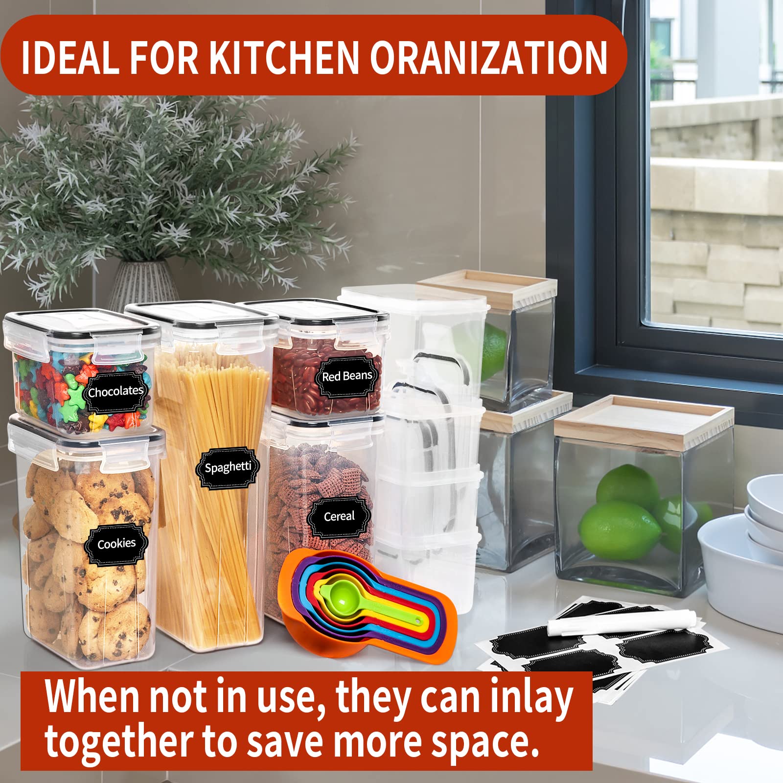 Skroam 14 Pack Airtight Food Storage Containers For Kitchen Pantry Organization And Storage, Plastic Canister Set With Lids, Cer