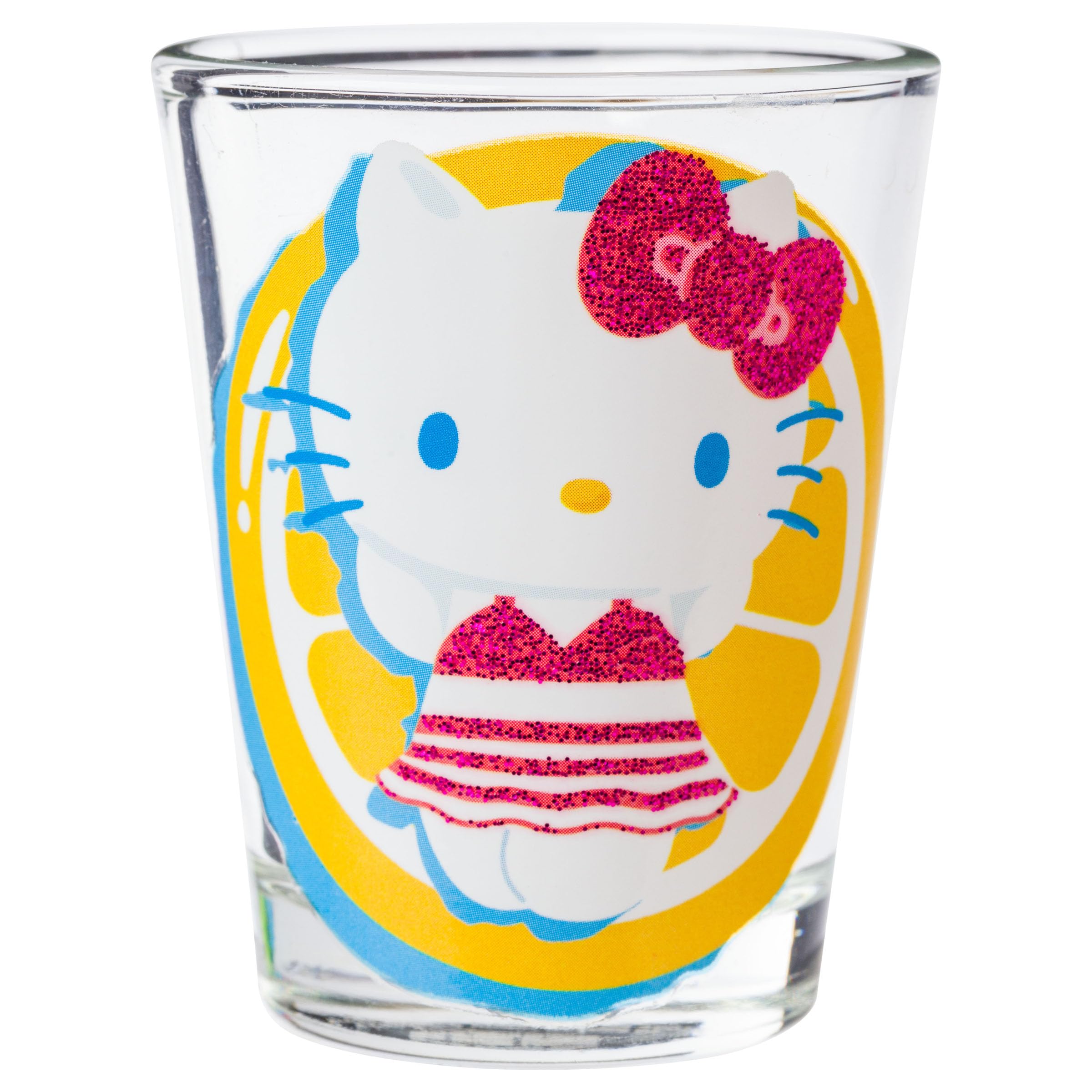 Silver Buffalo Sanrio Hello Kitty Summer Pool Floatie Glitter 4 Pack Mini Glass Set, 1.5 Ounces