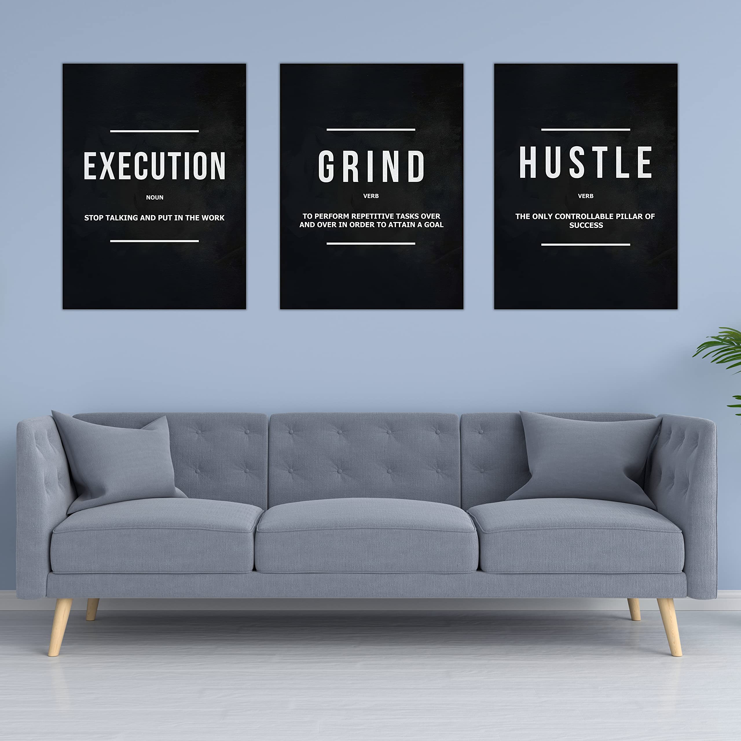 Success Canvas Painting Wall Art Quote Motivational Wall Art Execute Wall Decor 3 Pieces Black Poster Positive Inspirational Framed Artwork Prints Picture for Living Room Office [72''Wx 36''H]