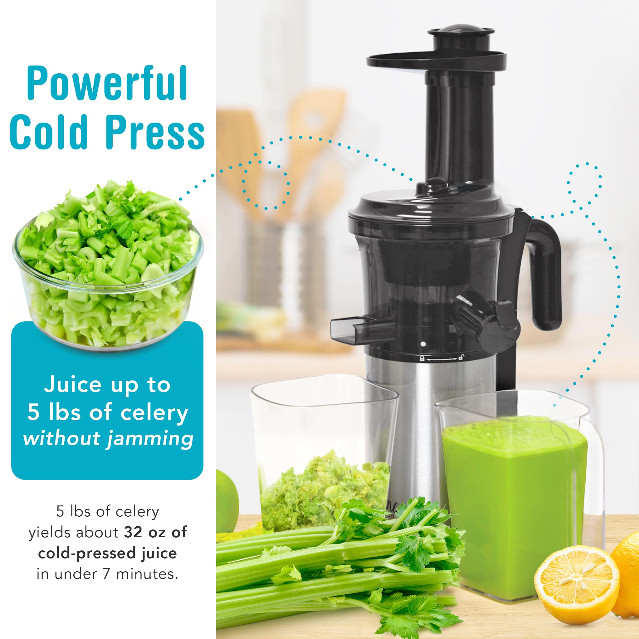 Shine Kitchen Co Sjv-107-A Cold Press Slow Masticating Juicer, Stainless Steel