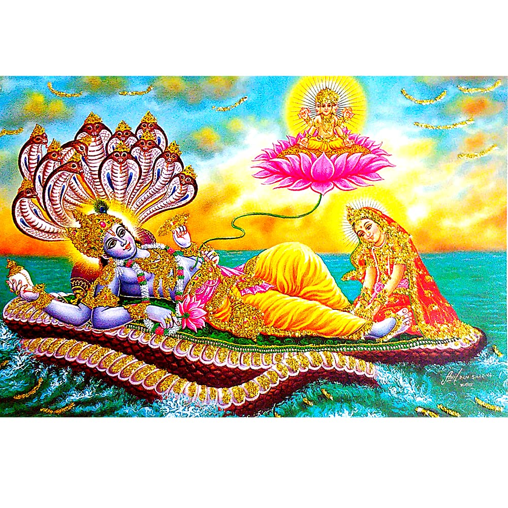 Suninow God Goddess Religious Framed Painting For Wall And Pooja/Hindu Bhagwan Devi Devta Photo Frame/God Poster For Puja (Vishn