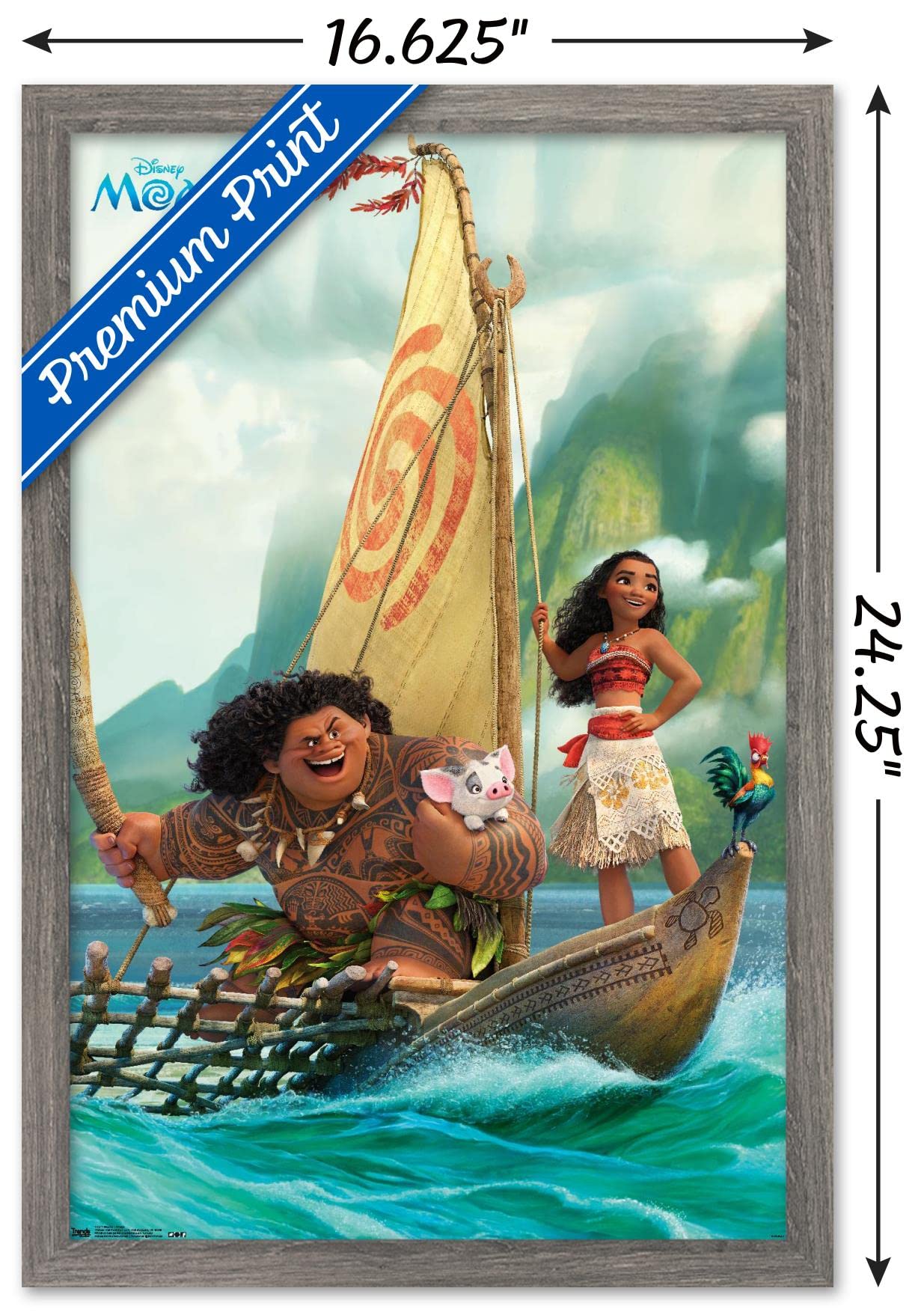 Trends International Disney Moana - Group Wall Poster, 14.72'' X 22.37'', Barnwood Framed Version