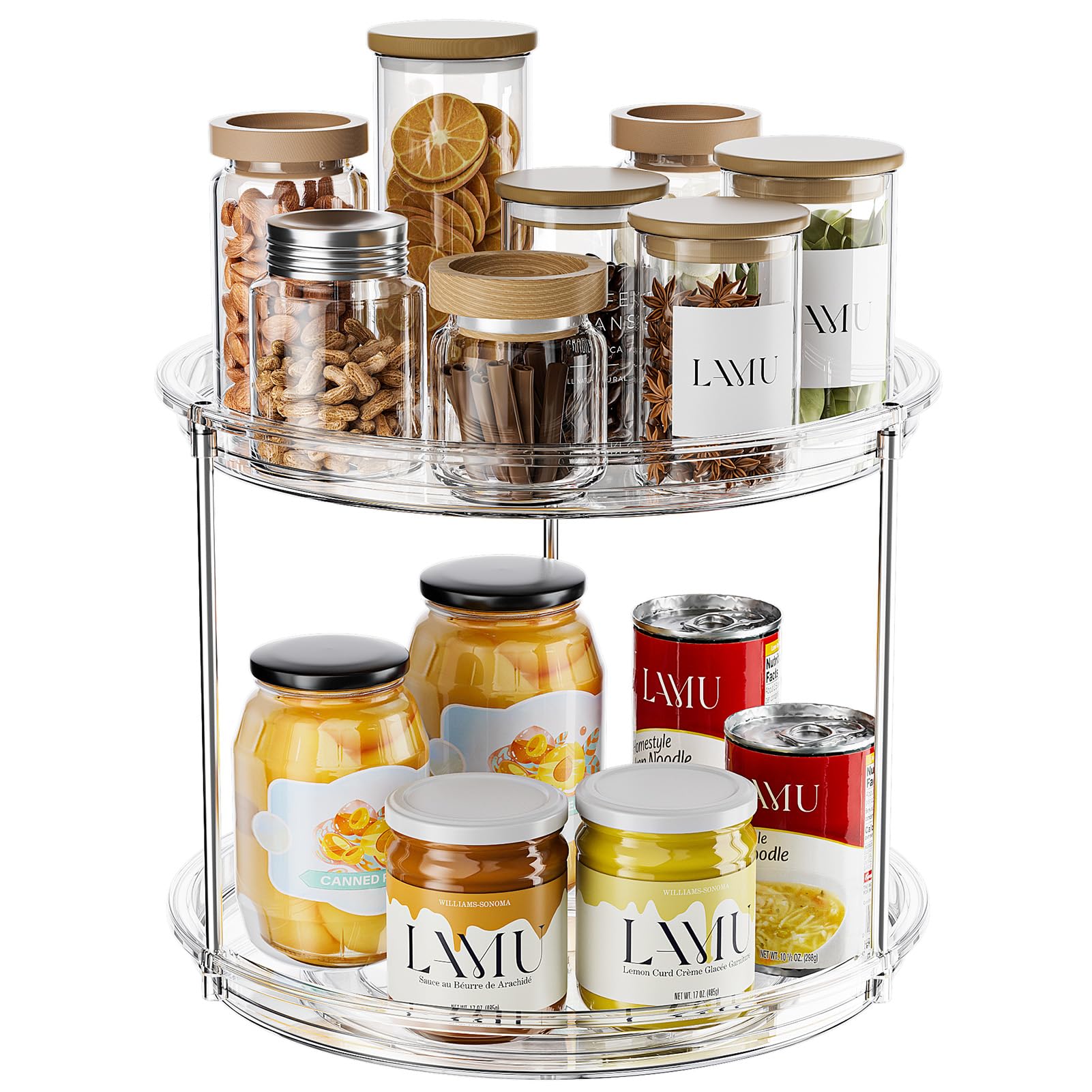 LAMU 2 Tier Lazy Susan Turntable Organizer for Cabinet, 9 Rotating Spice Rack for Kitchen, Pantry, Countertop, Bathroom, Vanit