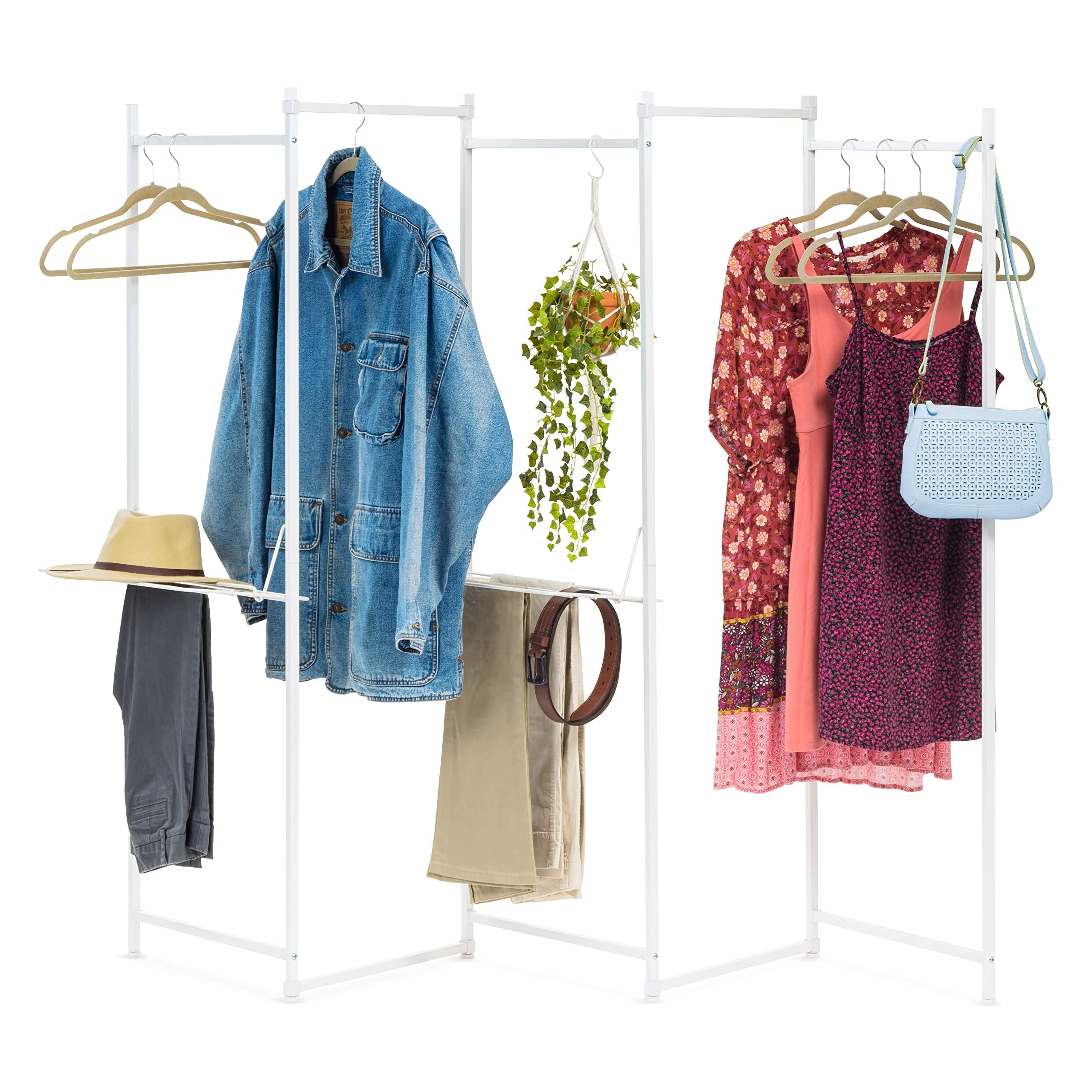 Iris Usa 5 Panels Collapsible Clothes Rack With 2 Shelves, Customizable Garment Rack, Foldable Clothes Drying Rack, Locked And L