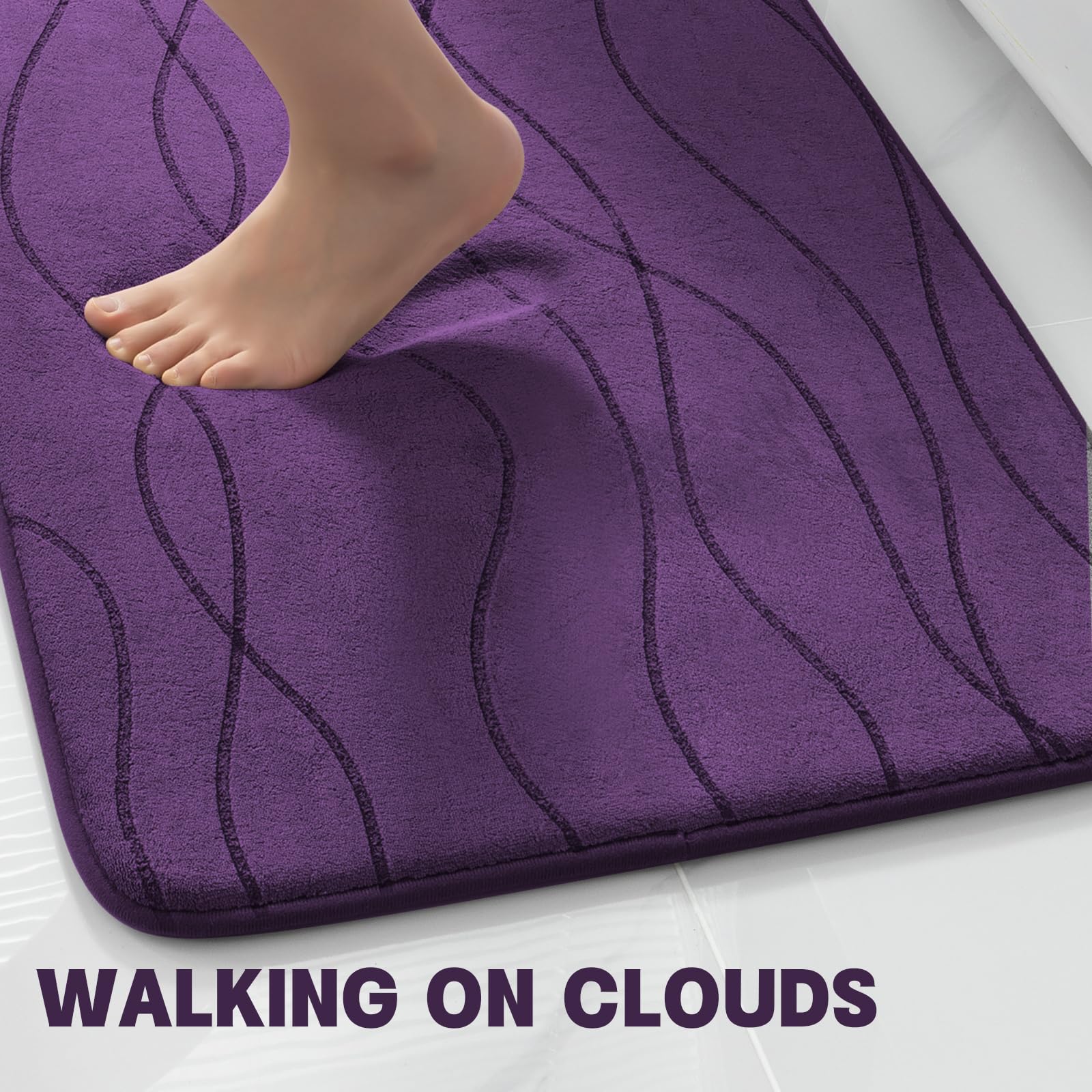 Yihouse Memory Foam Purple Bathroom Rug Sets 5 Piece, Ultra Absorbent Bath Mat For Bathroom - Non-Slip Machine Washable & Dry Qu