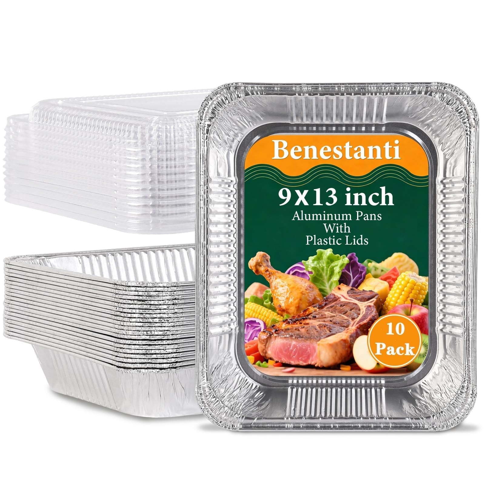9x13 Inch Disposable Aluminum Pans with Clear Lids(10 Pack)Half Size Tin Foil Pans with Lids,Food Containers Disposable Baking P