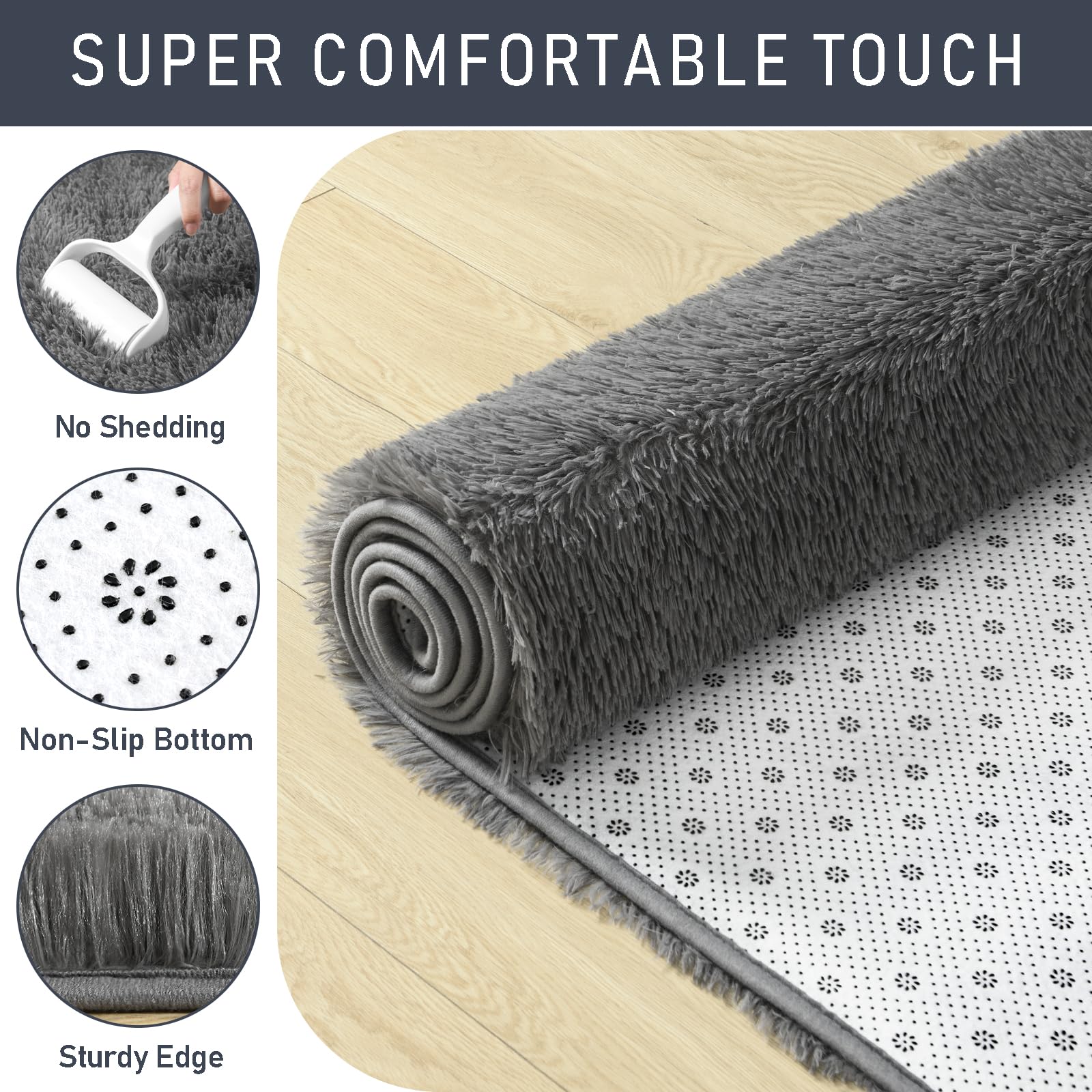 LOCHAS Ultra Soft Indoor Modern Area Rugs 5x8 Fluffy Living Room Carpets for Children Bedroom Home Decor Nursery Rug, Gray