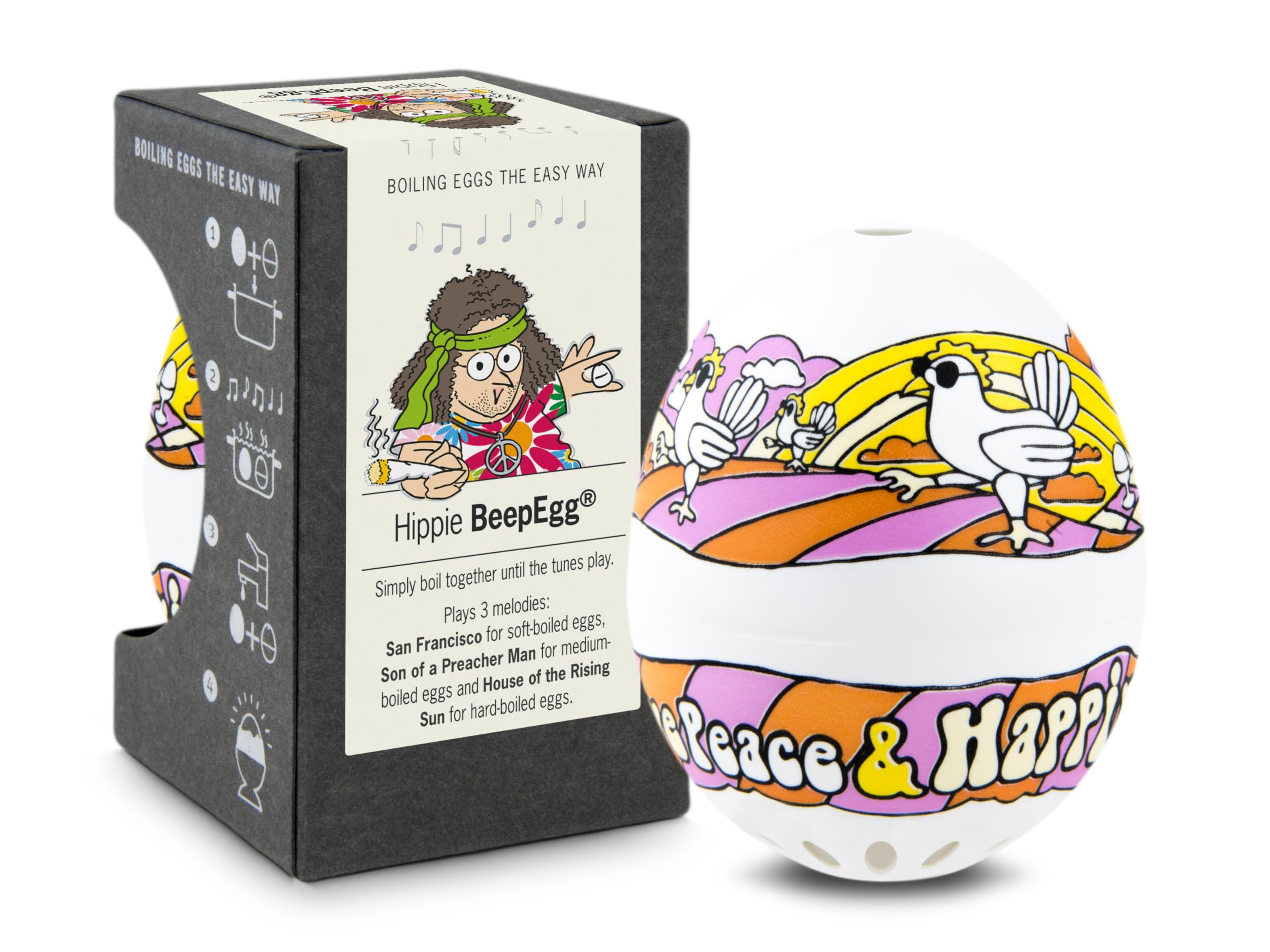 Hippie BeepEgg - Egg Timer for Boiling Eggs - Musical Egg Cooker for Soft, Medium, Hard Boiled Eggs - Food Safe - Singing Floati