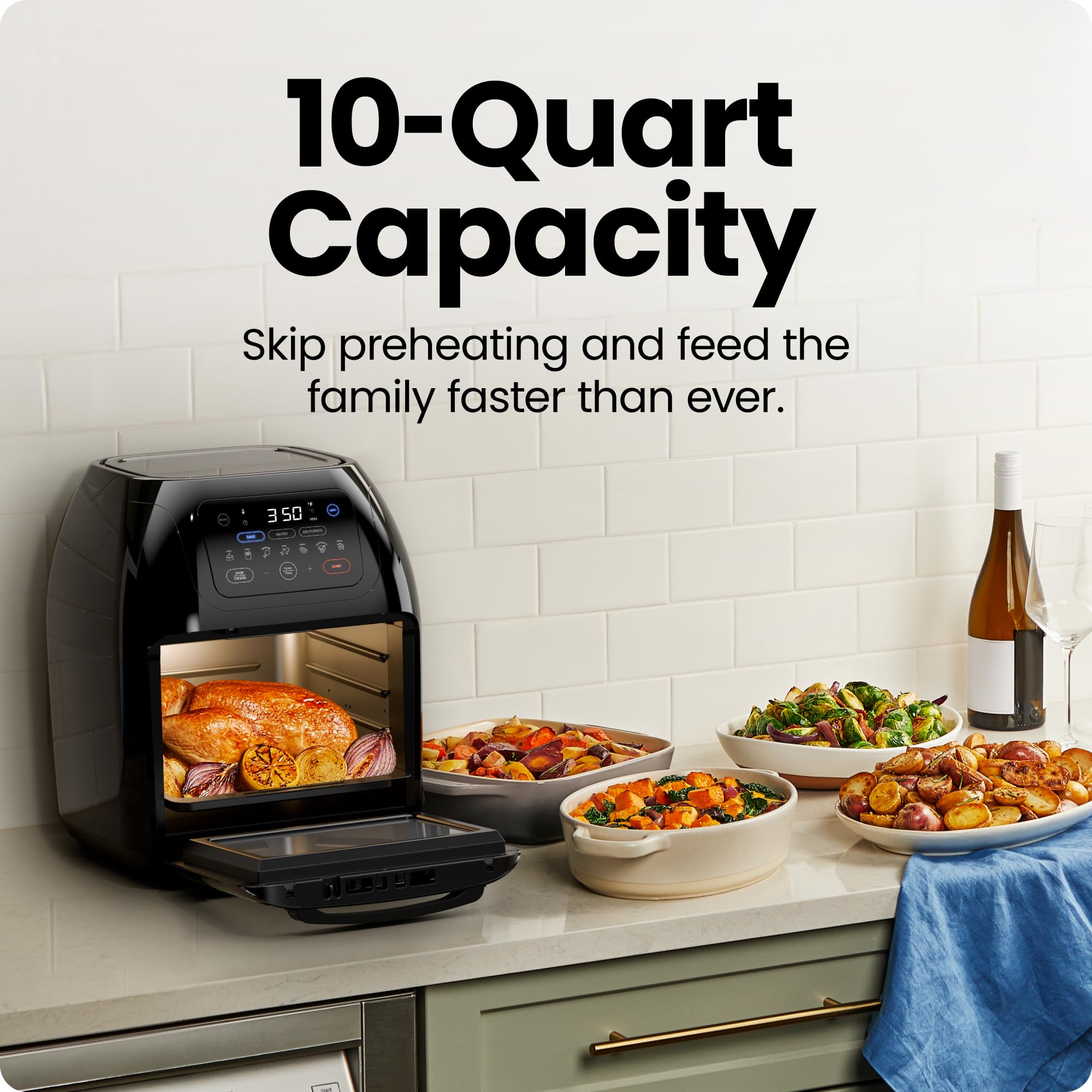 CHEFMAN Multifunctional Digital Air Fryer+ Rotisserie  Dehydrator  Convection Oven  17 Touch Screen Presets Fry  Roast  Dehydrate  Bake  XL 10L Family Size  Auto Shutoff  Large Easy-View Window  Black